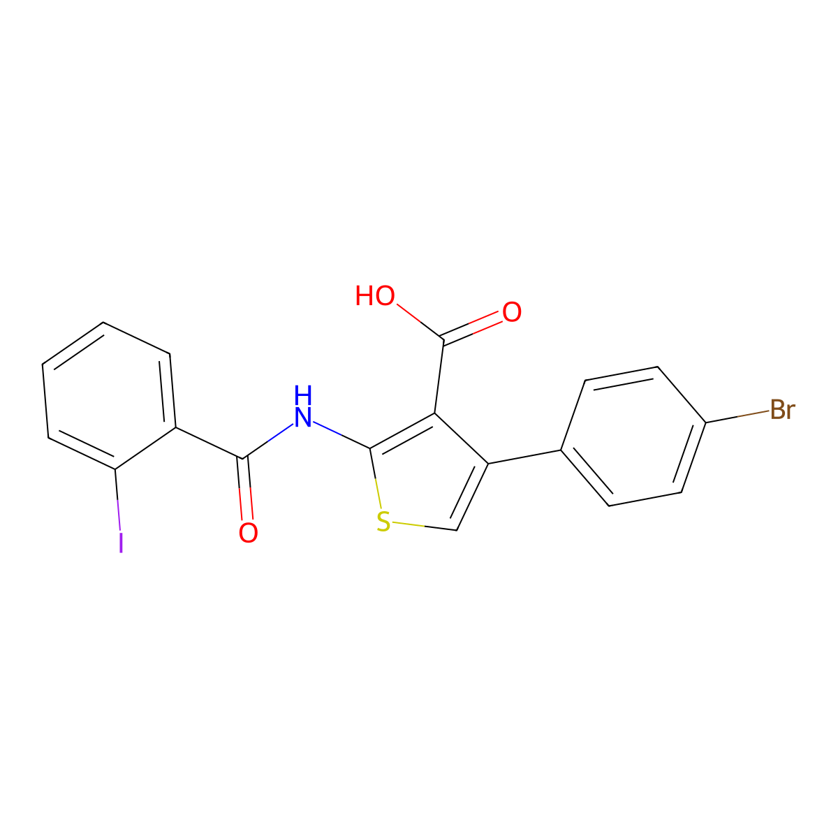 4-(4-Bromophenyl)-2-[(2-iodobenzoyl)amino]-3-thiophenecarboxylic acid molecular structure, CAS 312528-81-7