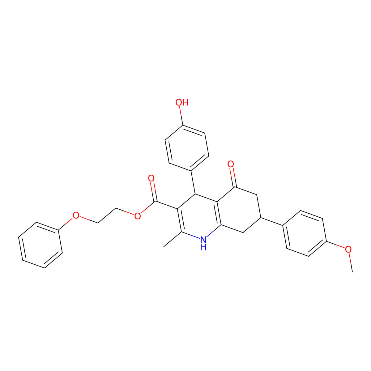 2-Phenoxyethyl 4-(4-hydroxyphenyl)-7-(4-methoxyphenyl)-2-methyl-5-oxo-1,4,5,6,7,8-hexahydro-3-quinolinecarboxylate molecular structure, CAS 312529-45-6