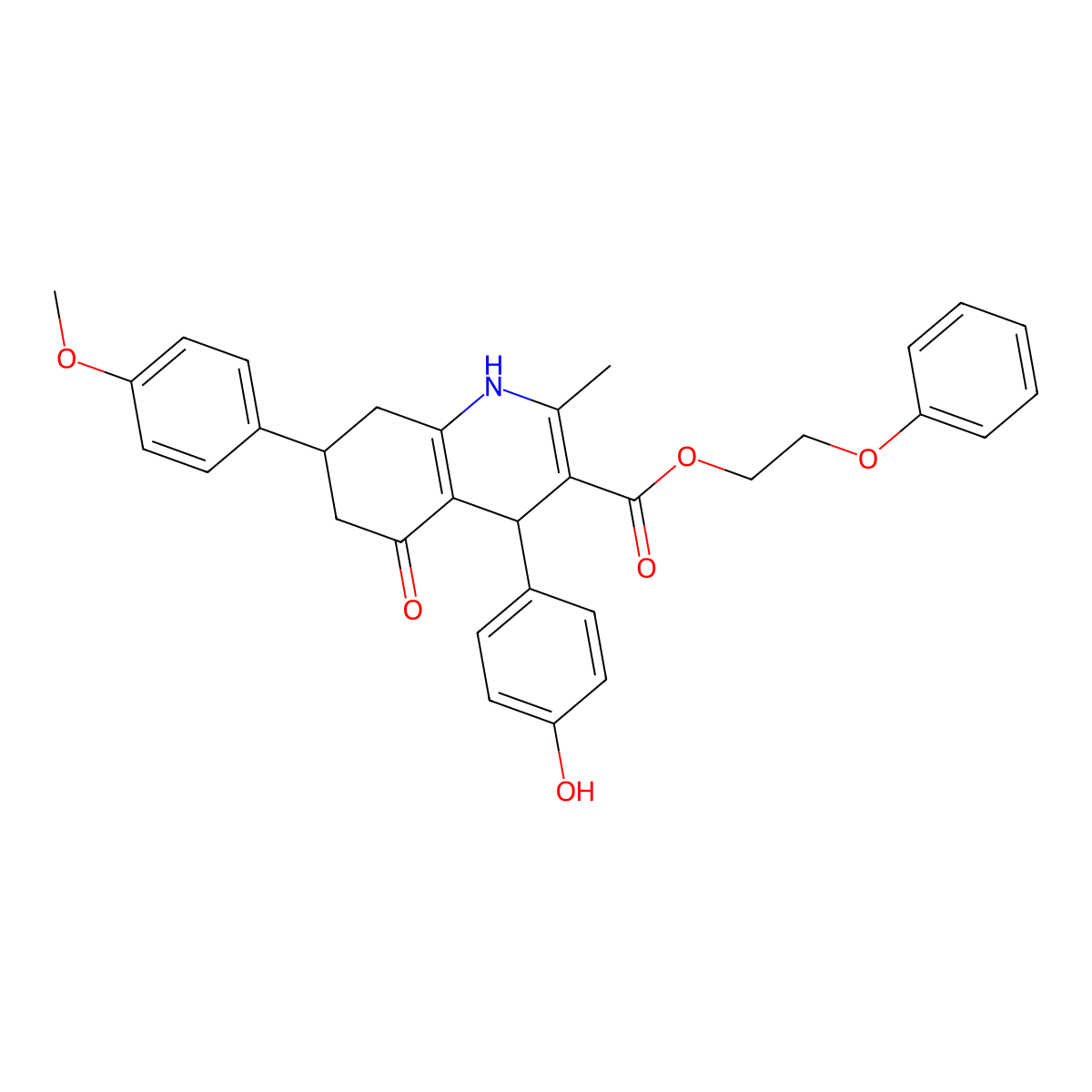 2-Phenoxyethyl 4-(4-hydroxyphenyl)-7-(4-methoxyphenyl)-2-methyl-5-oxo-1,4,5,6,7,8-hexahydro-3-quinolinecarboxylate molecular structure, CAS 312529-45-6