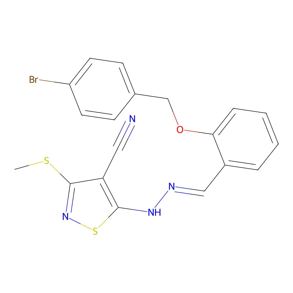 5-[2-[[2-[(4-Bromophenyl)methoxy]phenyl]methylene]hydrazinyl]-3-(methylthio)-4-isothiazolecarbonitrile molecular structure, CAS 312529-69-4