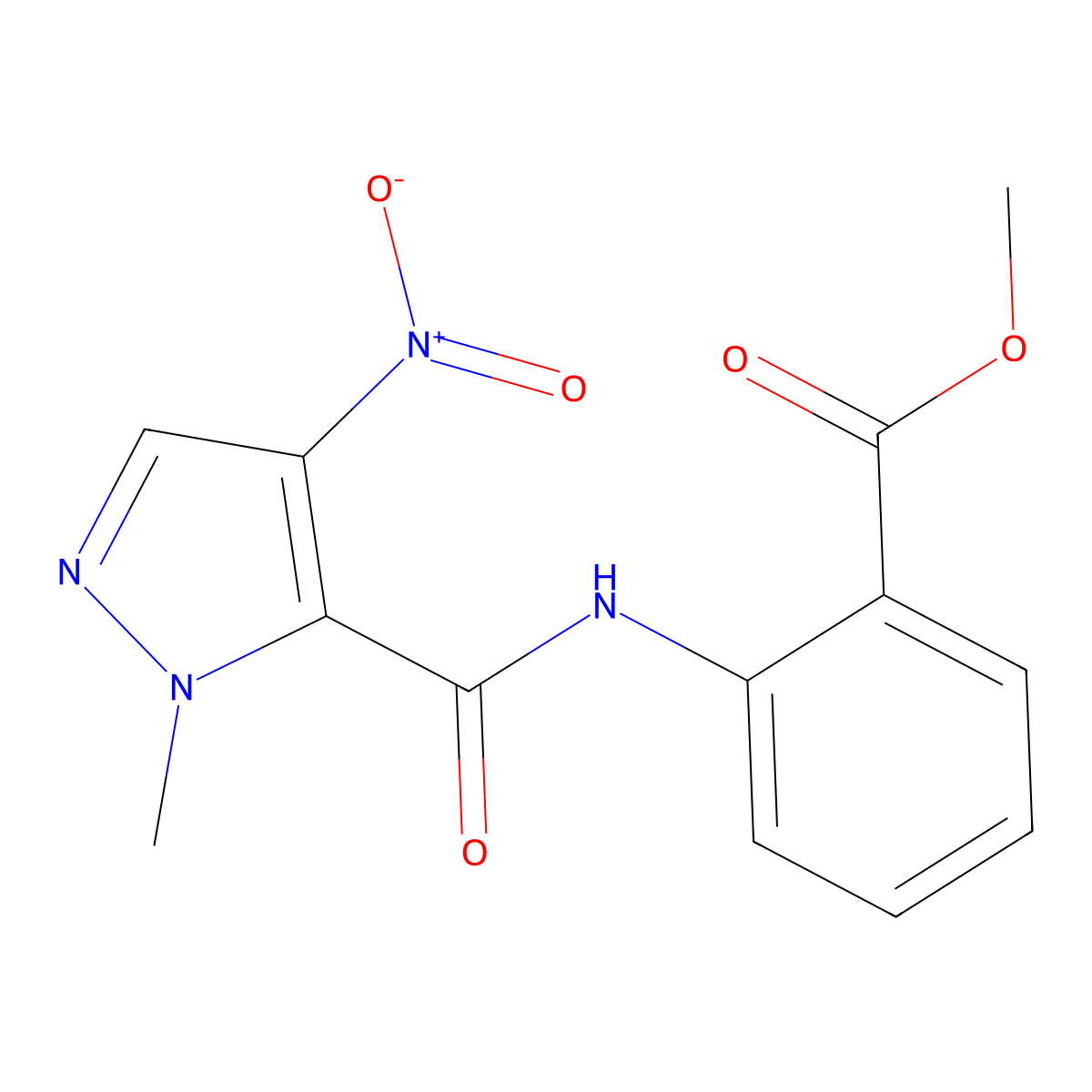Methyl 2-[(2-methyl-4-nitropyrazole-3-carbonyl)amino]benzoate molecular structure, CAS 312529-81-0