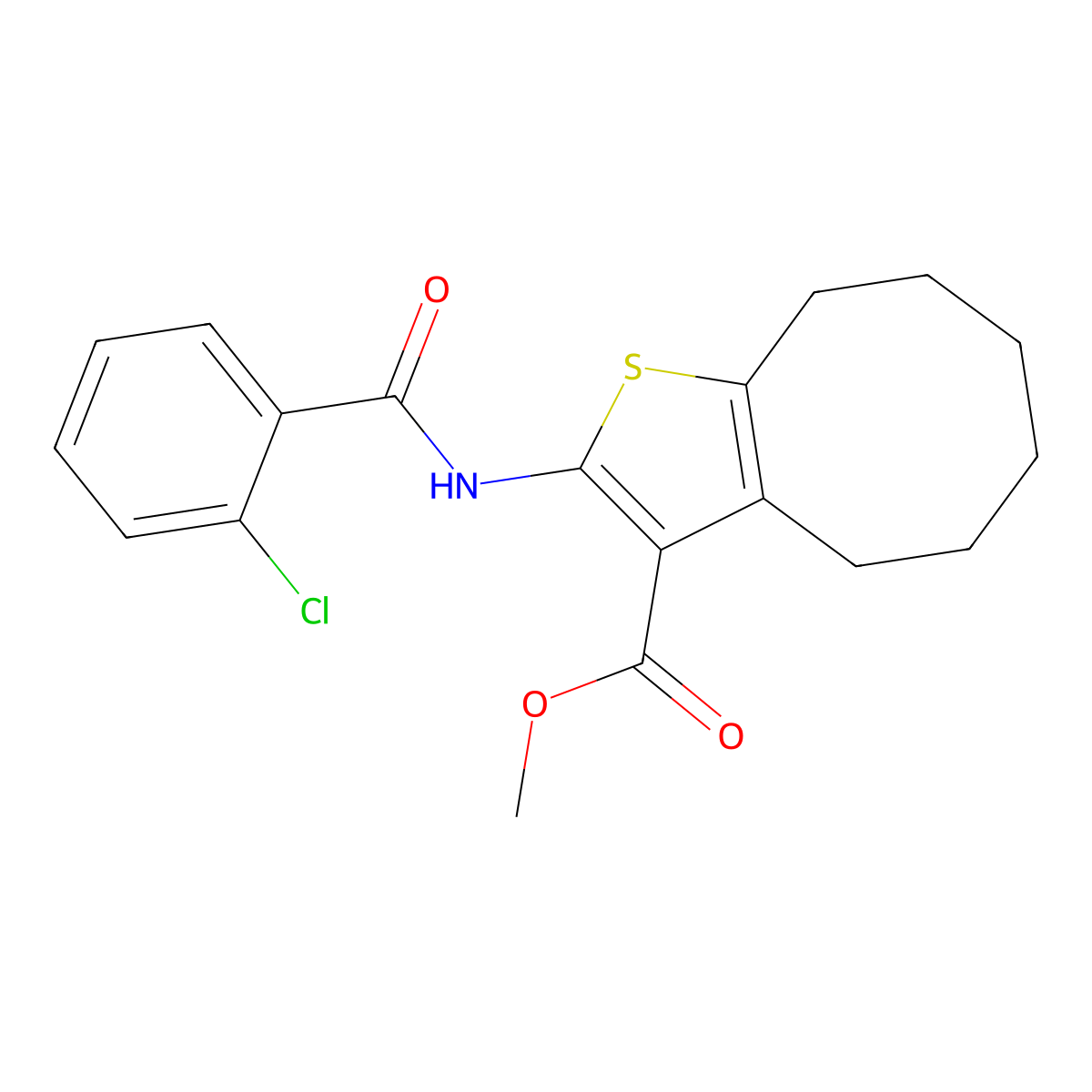 Methyl 2-{[(2-chlorophenyl)carbonyl]amino}-4,5,6,7,8,9-hexahydrocycloocta[b]thiophene-3-carboxylate molecular structure, CAS 312530-13-5