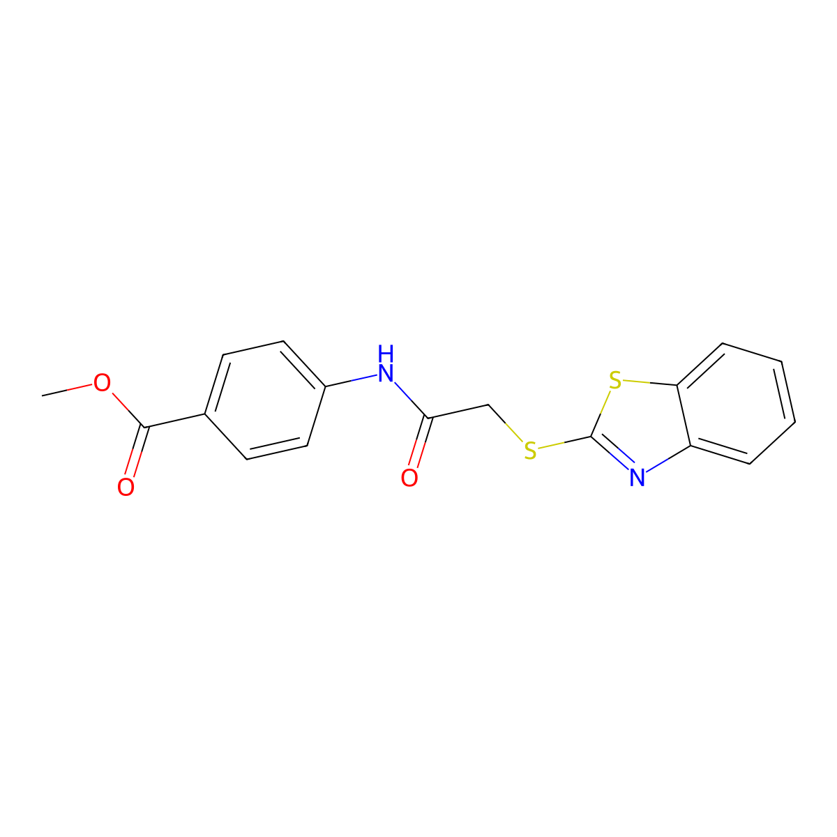 Methyl 4-{[(1,3-benzothiazol-2-ylsulfanyl)acetyl]amino}benzoate molecular structure, CAS 312530-48-6