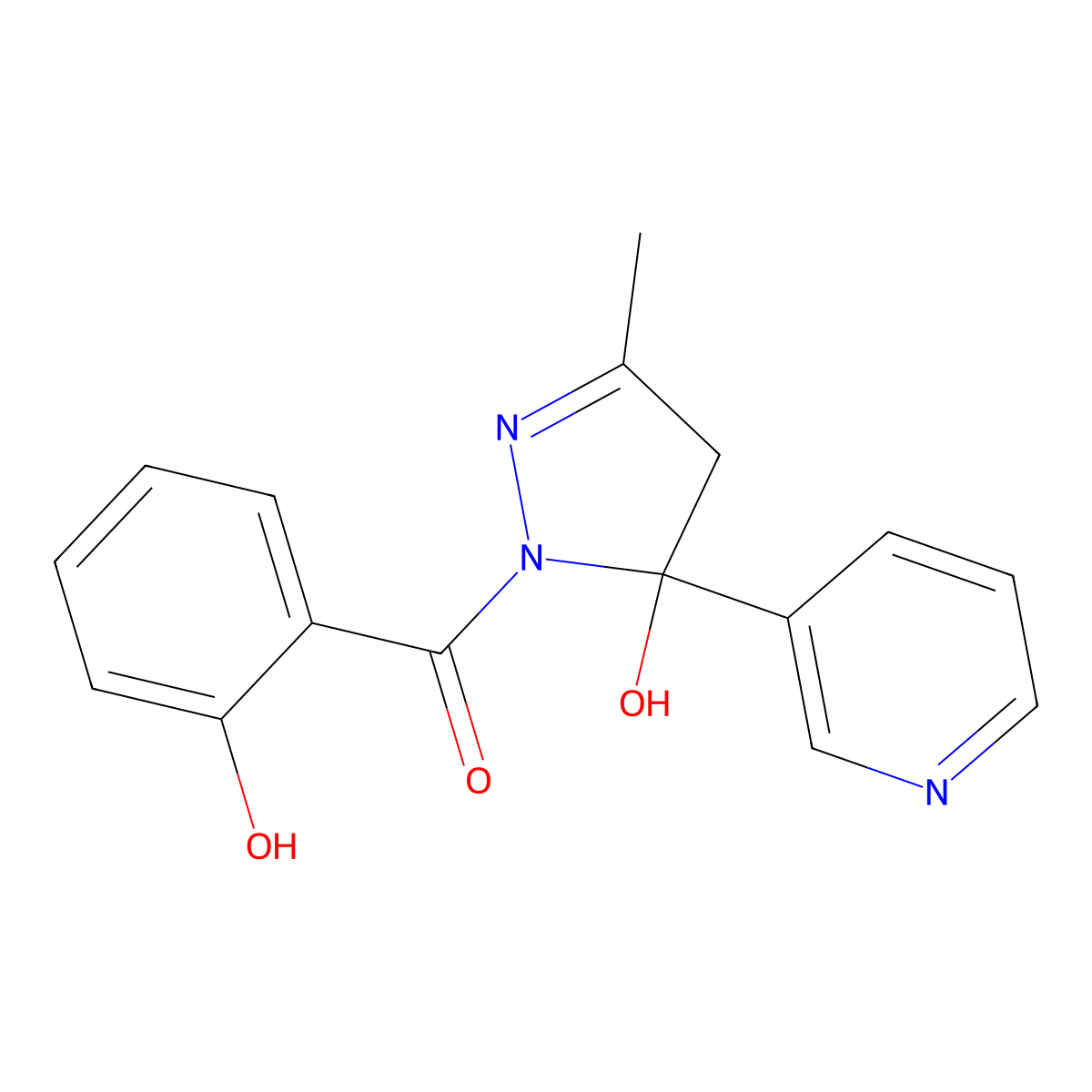 1-(2-hydroxybenzoyl)-3-methyl-5-(3-pyridinyl)-4,5-dihydro-1H-pyrazol-5-ol molecular structure, CAS 312531-53-6