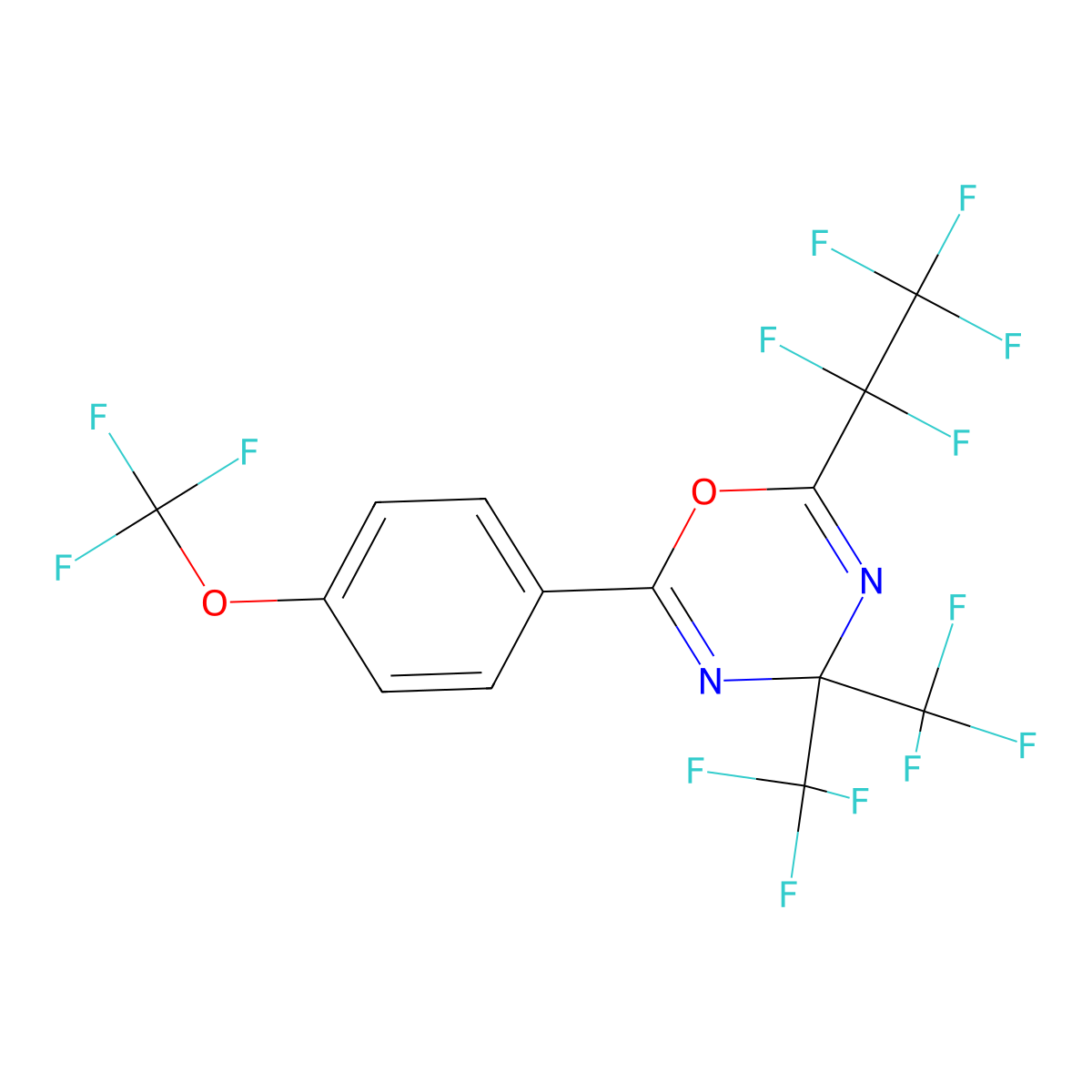 4H-1,3,5-Oxadiazine, 6-pentafluoroethyl-2-(4-trifluoromethoxyphenyl)-4,4-bis(trifluoromethyl)- molecular structure, CAS 312531-82-1