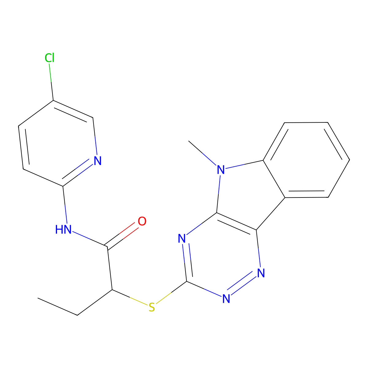 N-(5-Chloro-2-pyridinyl)-2-((5-methyl-5H-1,2,4-triazino(5,6-b)indol-3-yl)thio)butanamide molecular structure, CAS 312531-89-8