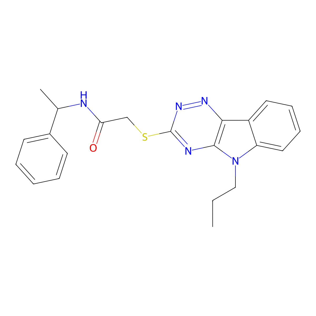 N-(1-phenylethyl)-2-[(5-propyl-[1,2,4]triazino[5,6-b]indol-3-yl)sulfanyl]acetamide molecular structure, CAS 312532-31-3