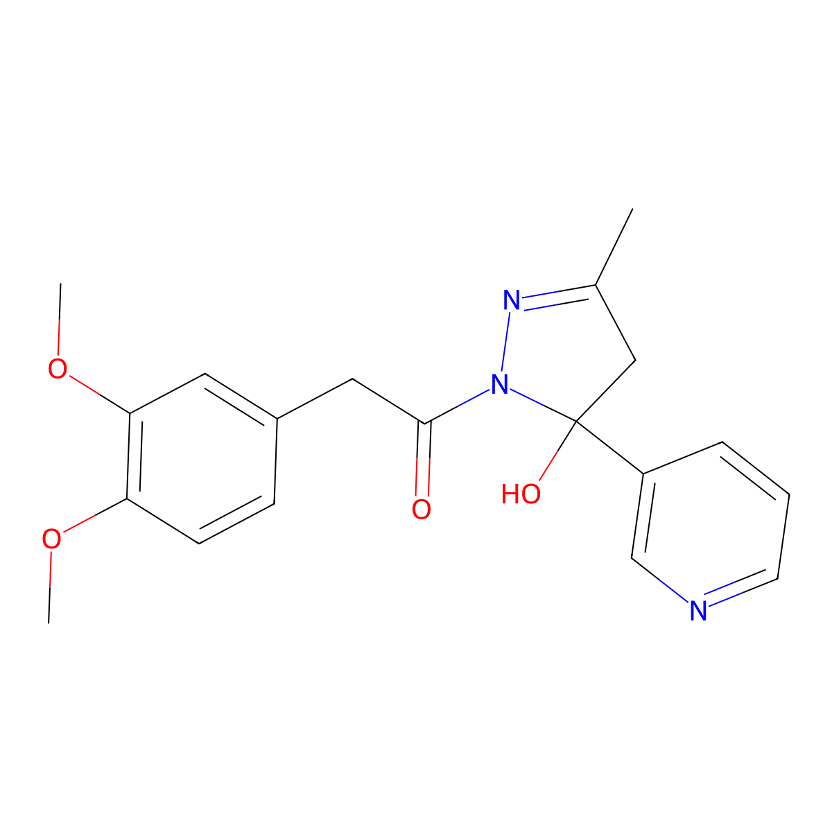 2-(3,4-dimethoxyphenyl)-1-(5-hydroxy-3-methyl-5-pyridin-3-yl-4H-pyrazol-1-yl)ethanone molecular structure, CAS 312533-28-1