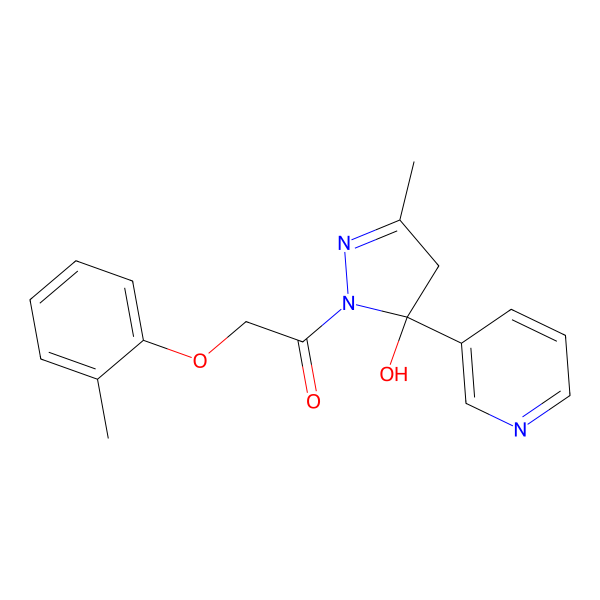 1-(5-hydroxy-3-methyl-5-pyridin-3-yl-4H-pyrazol-1-yl)-2-(2-methylphenoxy)ethanone molecular structure, CAS 312533-29-2