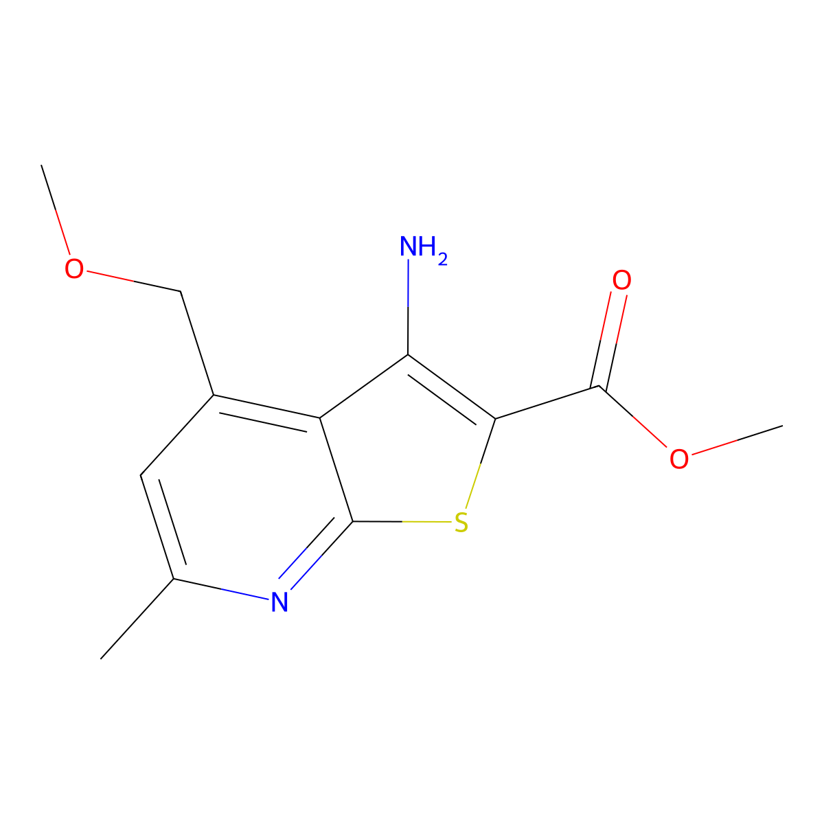 Methyl 3-amino-4-(methoxymethyl)-6-methylthieno[2,3-b]pyridine-2-carboxylate molecular structure, CAS 312533-67-8