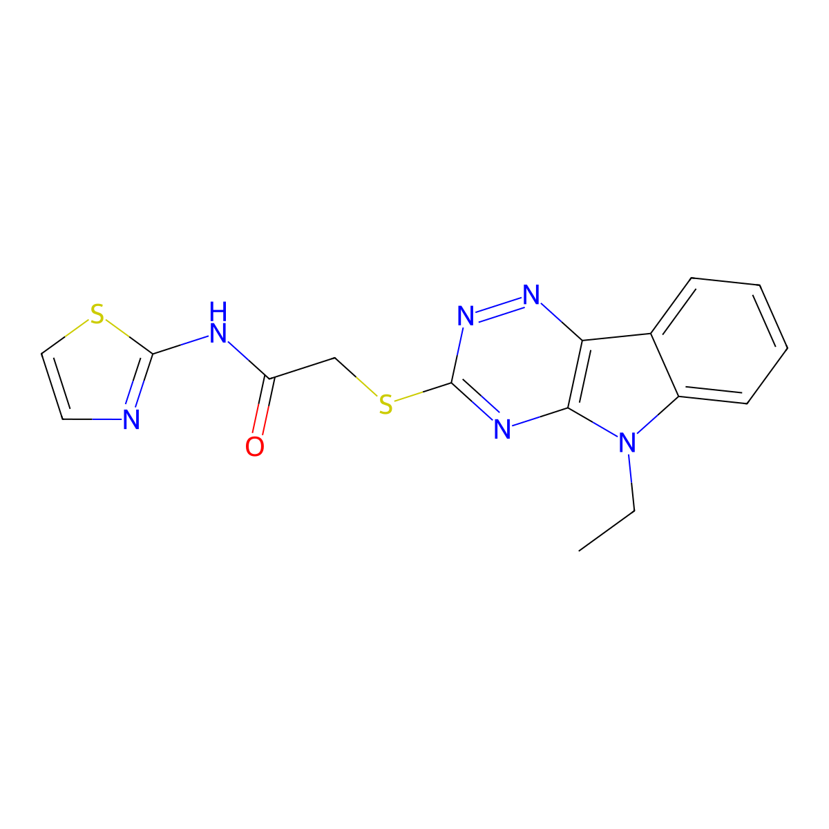 2-[(5-ethyl-[1,2,4]triazino[5,6-b]indol-3-yl)sulfanyl]-N-(1,3-thiazol-2-yl)acetamide molecular structure, CAS 312533-84-9