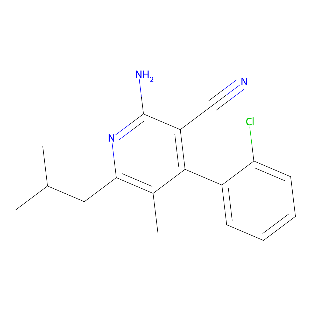 2-Amino-4-(2-chlorophenyl)-5-methyl-6-(2-methylpropyl)-3-pyridinecarbonitrile molecular structure, CAS 312534-15-9