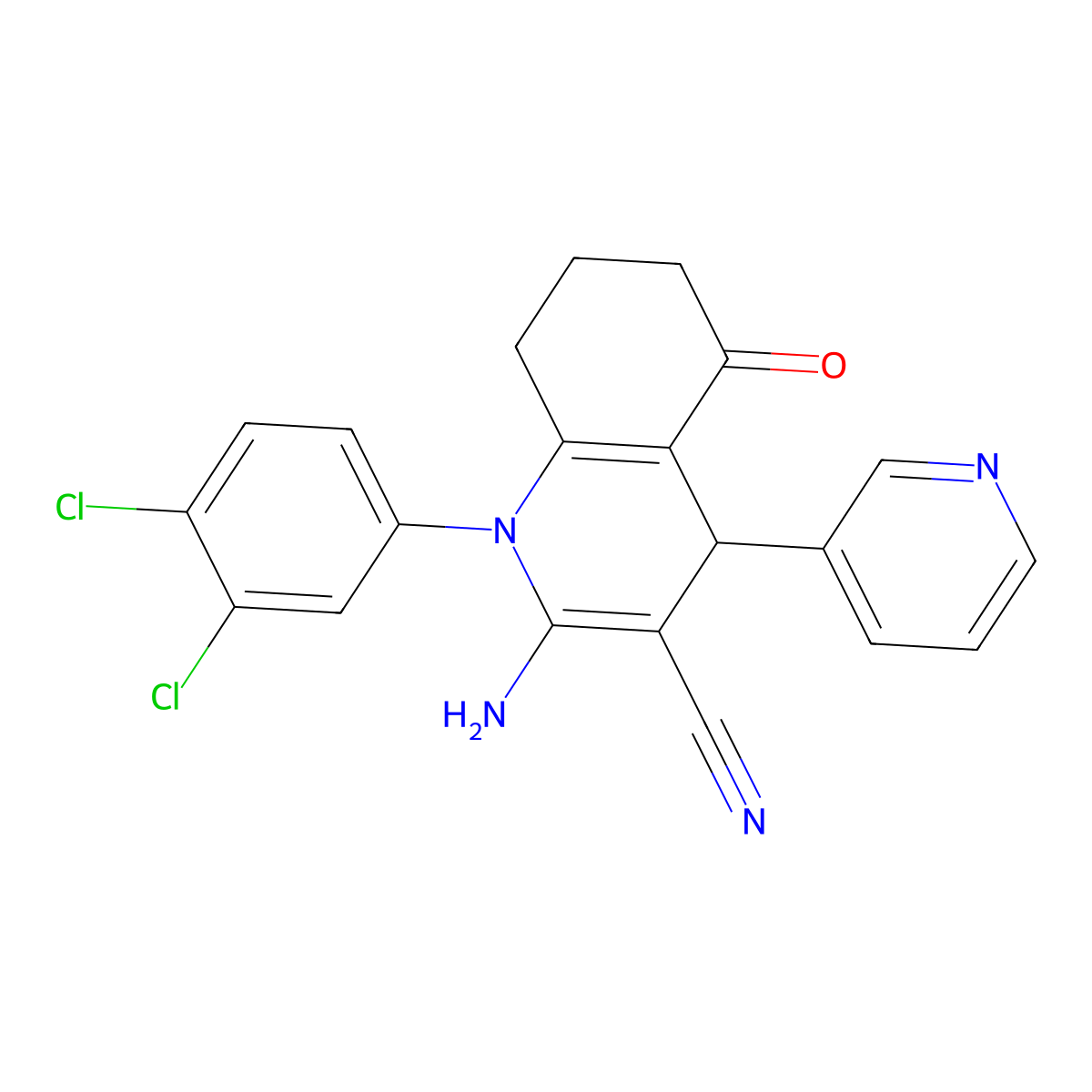 2-Amino-1-(3,4-dichlorophenyl)-5-oxo-4-(3-pyridinyl)-1,4,5,6,7,8-hexahydro-3-quinolinecarbonitrile molecular structure, CAS 312535-47-0