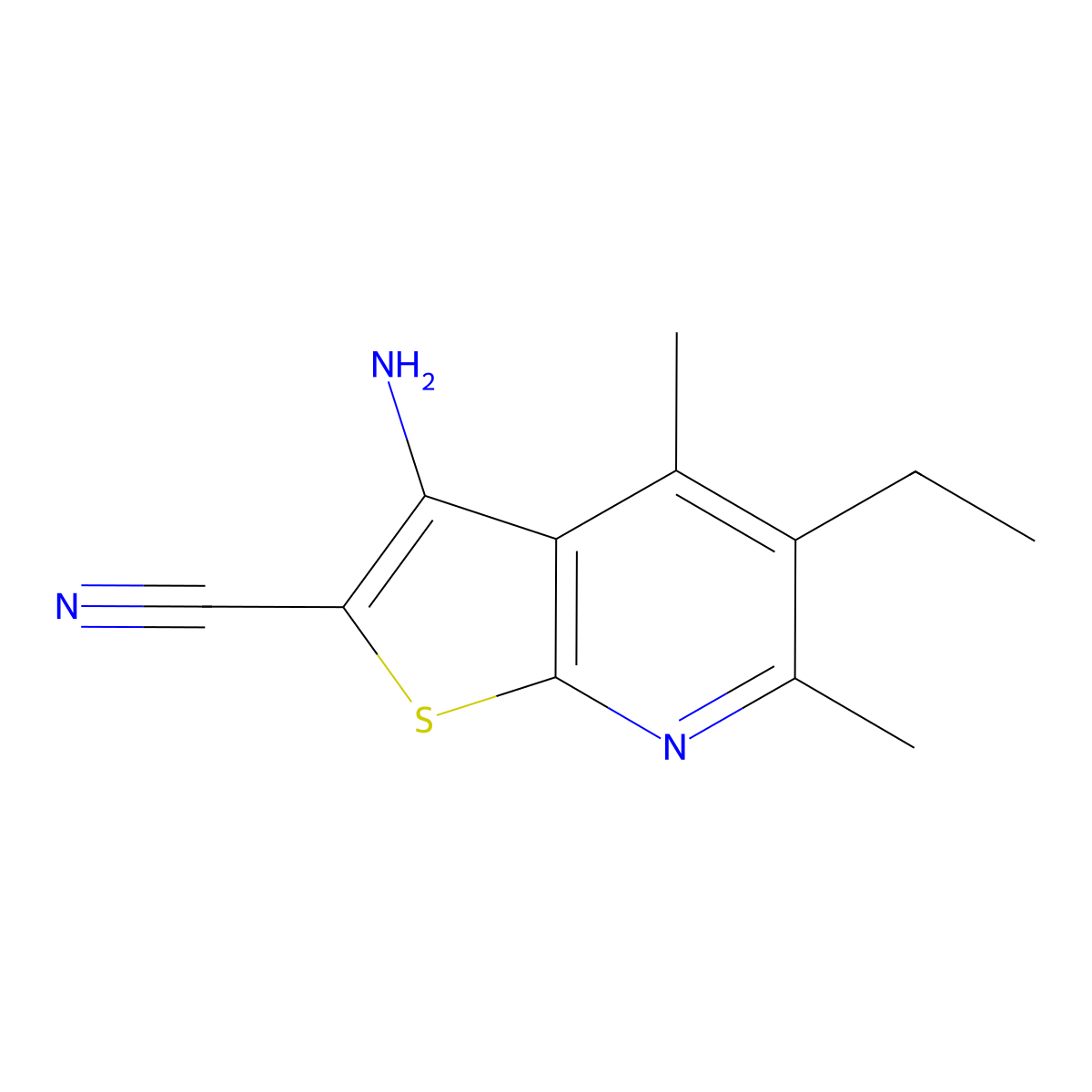 3-Amino-5-ethyl-4,6-dimethylthieno[2,3-b]pyridine-2-carbonitrile molecular structure, CAS 312535-65-2