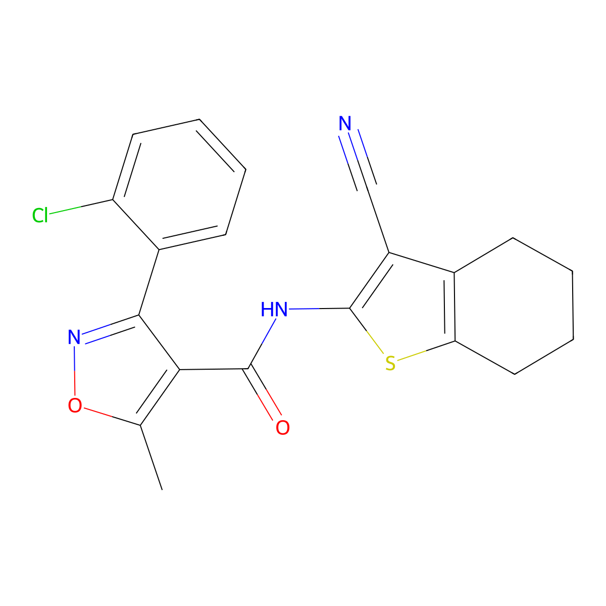 3-(2-chlorophenyl)-N-(3-cyano-4,5,6,7-tetrahydro-1-benzothiophen-2-yl)-5-methyl-1,2-oxazole-4-carboxamide molecular structure, CAS 312535-72-1