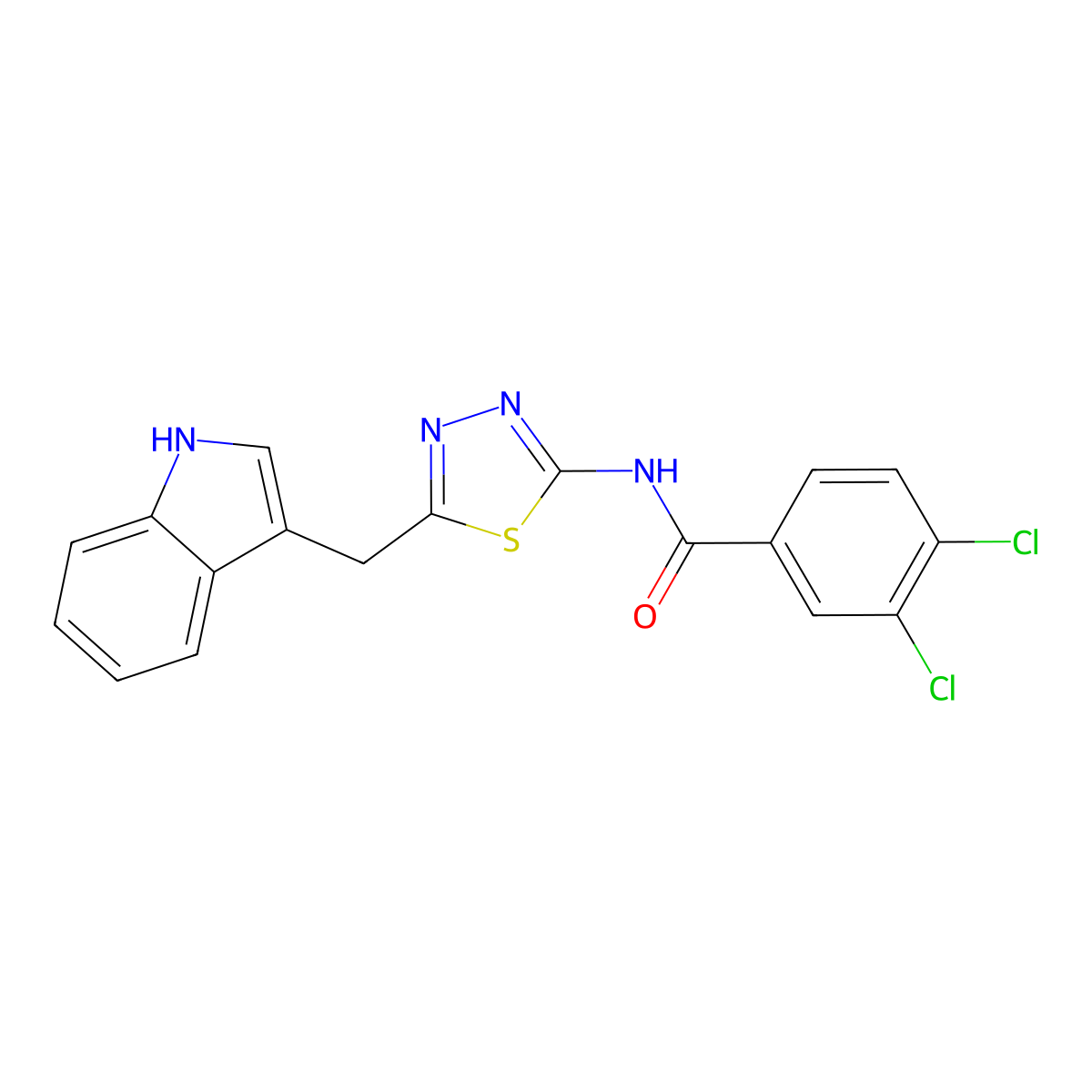 3,4-dichloro-N-[5-(1H-indol-3-ylmethyl)-1,3,4-thiadiazol-2-yl]benzamide molecular structure, CAS 312535-88-9