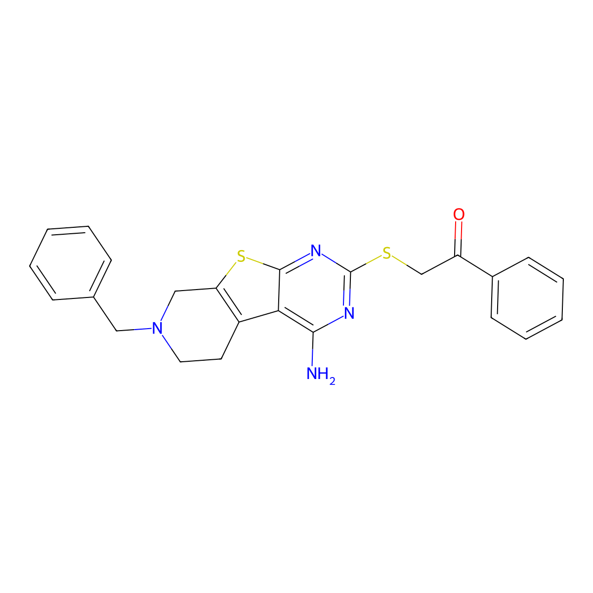 2-[(4-Amino-7-benzyl-5,6,7,8-tetrahydropyrido[4',3':4,5]thieno[2,3-d]pyrimidin-2-yl)sulfanyl]-1-phenylethanone molecular structure, CAS 312536-19-9