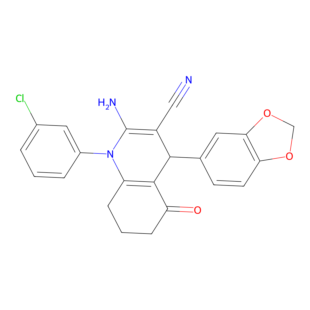 2-Amino-4-(1,3-benzodioxol-5-YL)-1-(3-chlorophenyl)-5-oxo-1,4,5,6,7,8-hexahydro-3-quinolinecarbonitrile molecular structure, CAS 312536-73-5