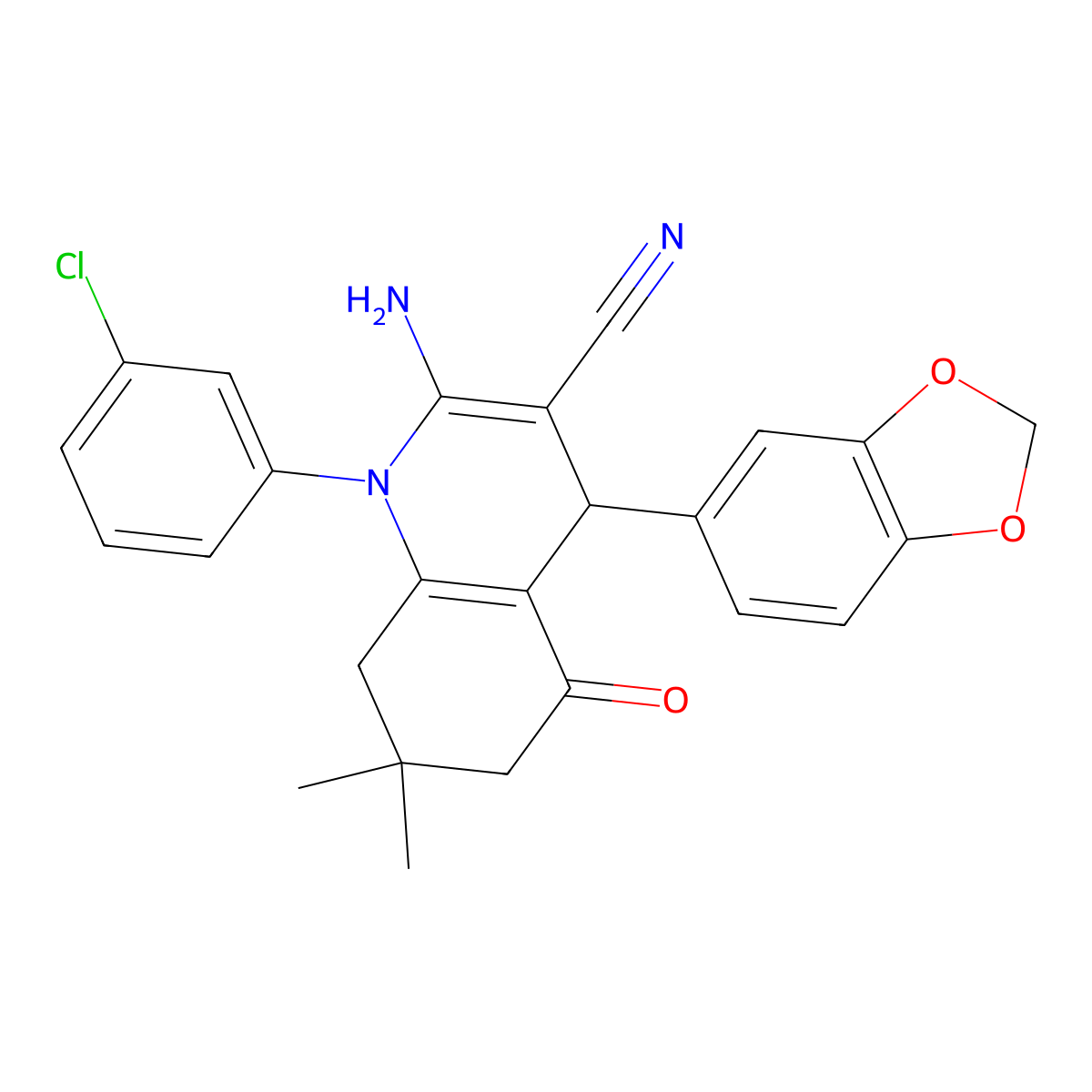 2-Amino-4-(1,3-benzodioxol-5-YL)-1-(3-chlorophenyl)-7,7-dimethyl-5-oxo-1,4,5,6,7,8-hexahydro-3-quinolinecarbonitrile molecular structure, CAS 312536-74-6