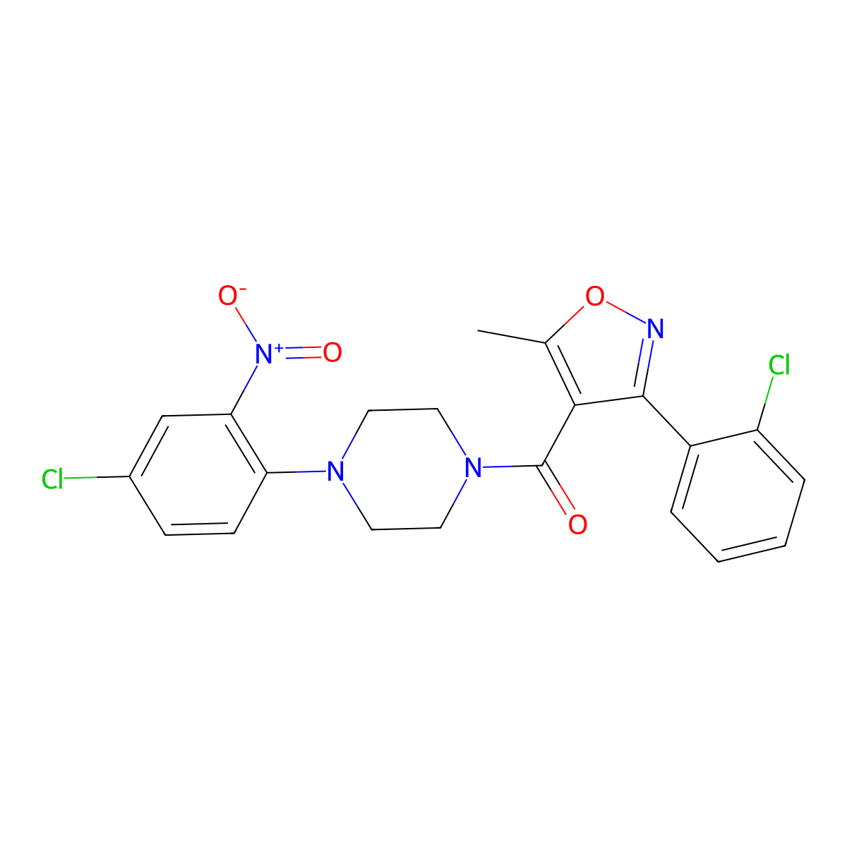 [4-(4-Chloro-2-nitrophenyl)piperazin-1-yl]-[3-(2-chlorophenyl)-5-methyl-1,2-oxazol-4-yl]methanone molecular structure, CAS 312537-31-8