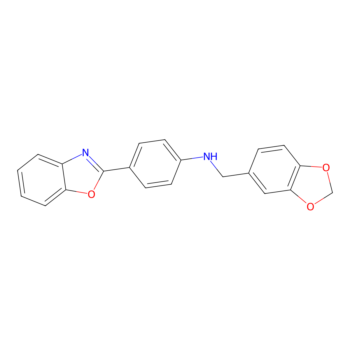 N-(1,3-benzodioxol-5-ylmethyl)-4-(1,3-benzoxazol-2-yl)aniline molecular structure, CAS 312537-75-0