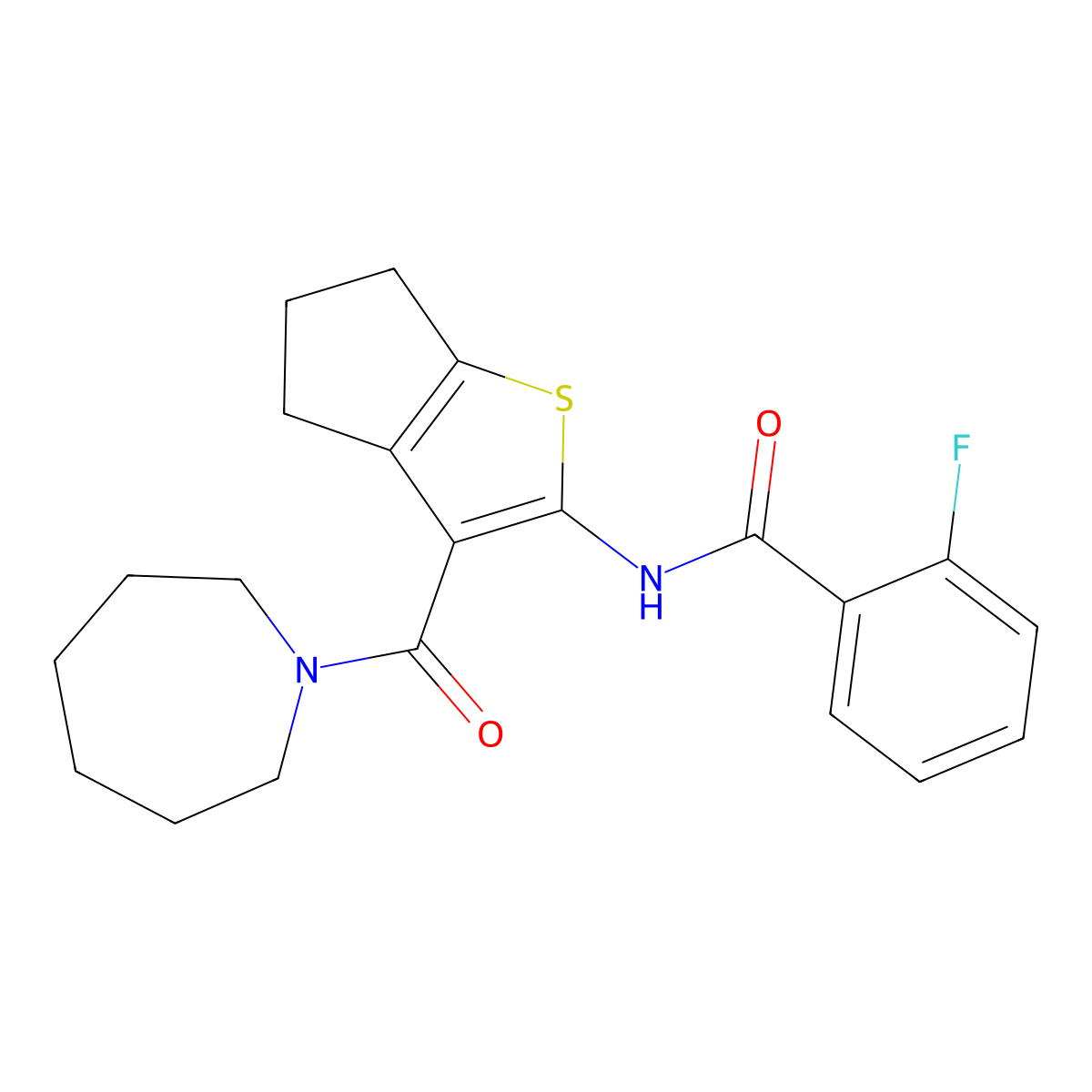 N-[3-(azepane-1-carbonyl)-5,6-dihydro-4H-cyclopenta[b]thiophen-2-yl]-2-fluorobenzamide molecular structure, CAS 312538-06-0