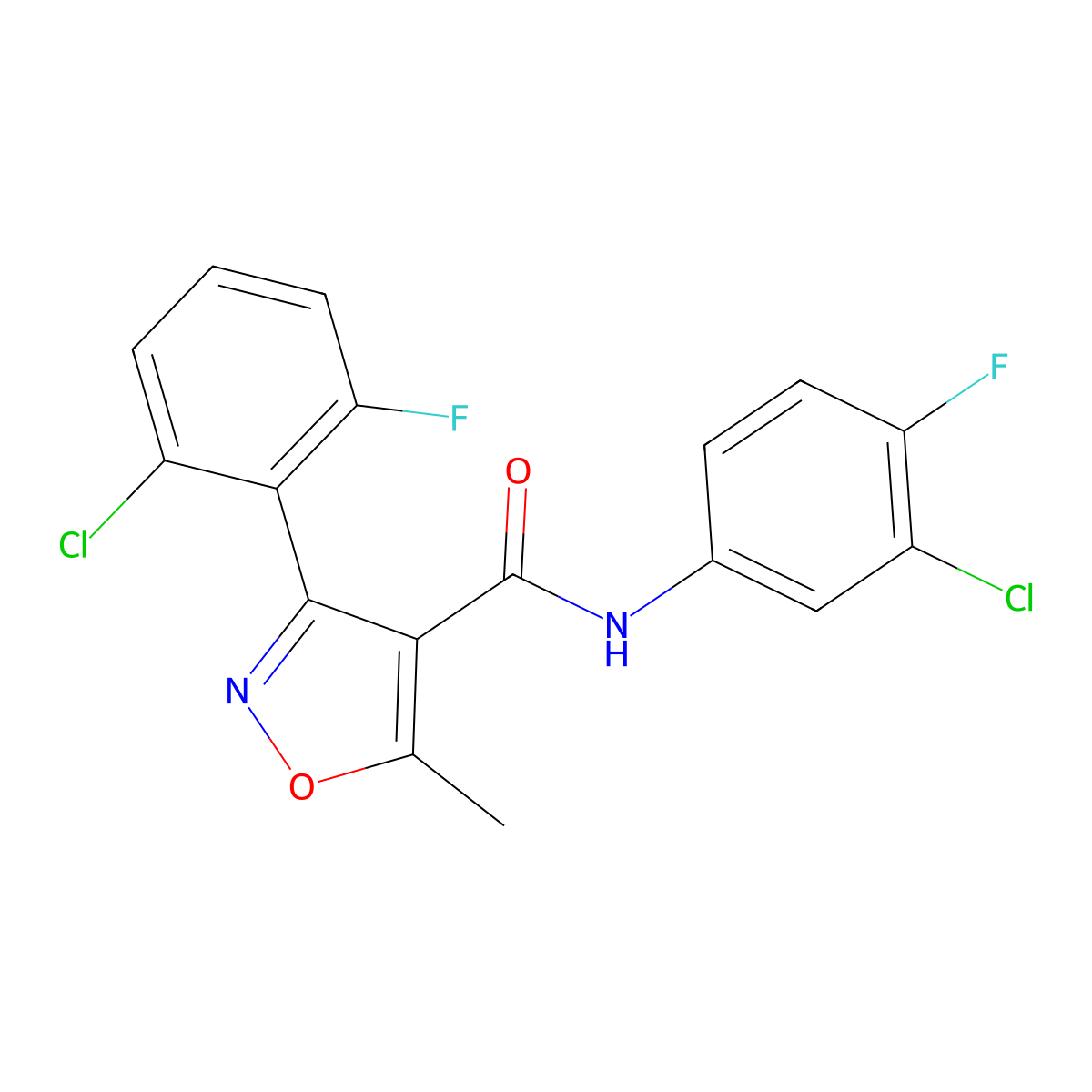3-(2-chloro-6-fluorophenyl)-N-(3-chloro-4-fluorophenyl)-5-methyl-1,2-oxazole-4-carboxamide molecular structure, CAS 312538-12-8