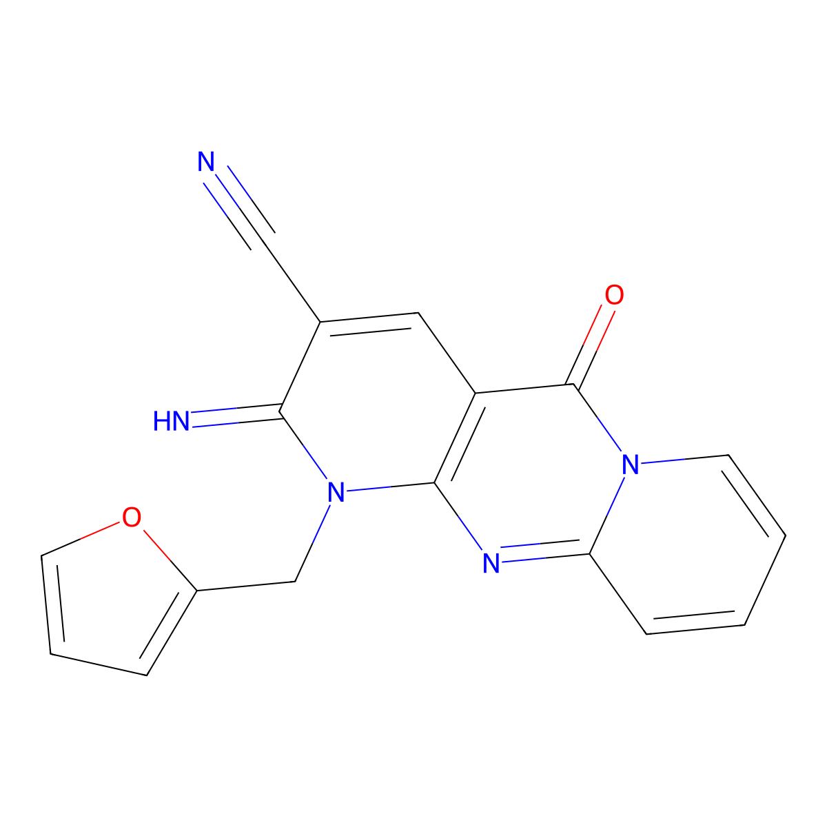 7-(Furan-2-ylmethyl)-6-imino-2-oxo-1,7,9-triazatricyclo[8.4.0.0^{3,8}]tetradeca-3(8),4,9,11,13-pentaene-5-carbonitrile molecular structure, CAS 312538-16-2