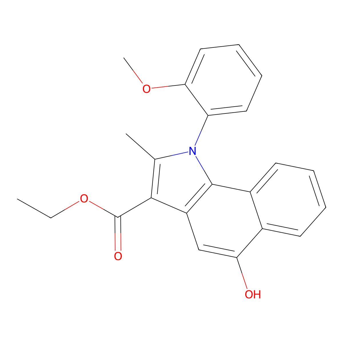 ethyl 5-hydroxy-1-(2-methoxyphenyl)-2-methyl-1H-benzo[g]indole-3-carboxylate molecular structure, CAS 312584-37-5