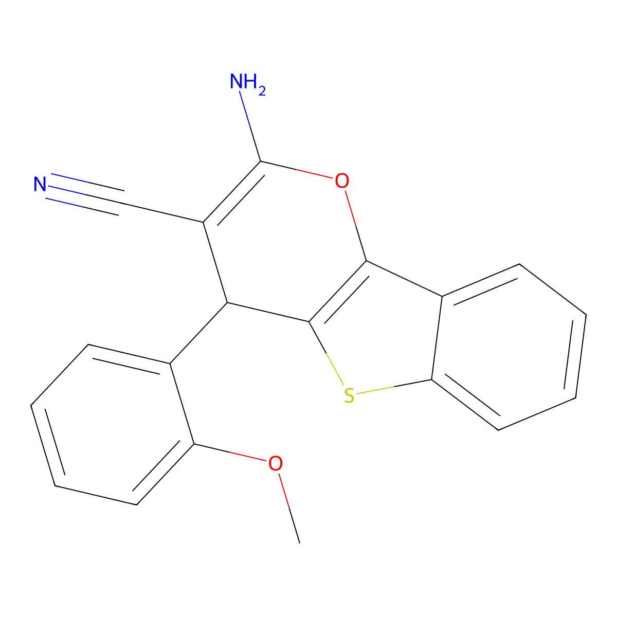 2-Amino-4-(2-methoxyphenyl)-4H-[1]Benzothieno[3,2-b]pyran-3-carbonitrile molecular structure, CAS 312584-49-9