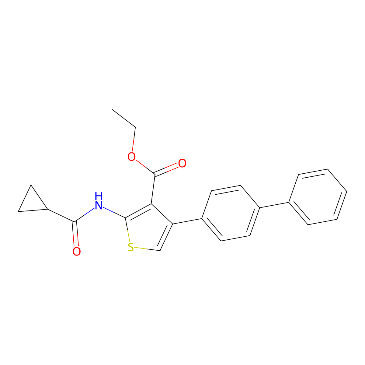 Ethyl 2-(cyclopropanecarbonylamino)-4-(4-phenylphenyl)thiophene-3-carboxylate molecular structure, CAS 312584-73-9