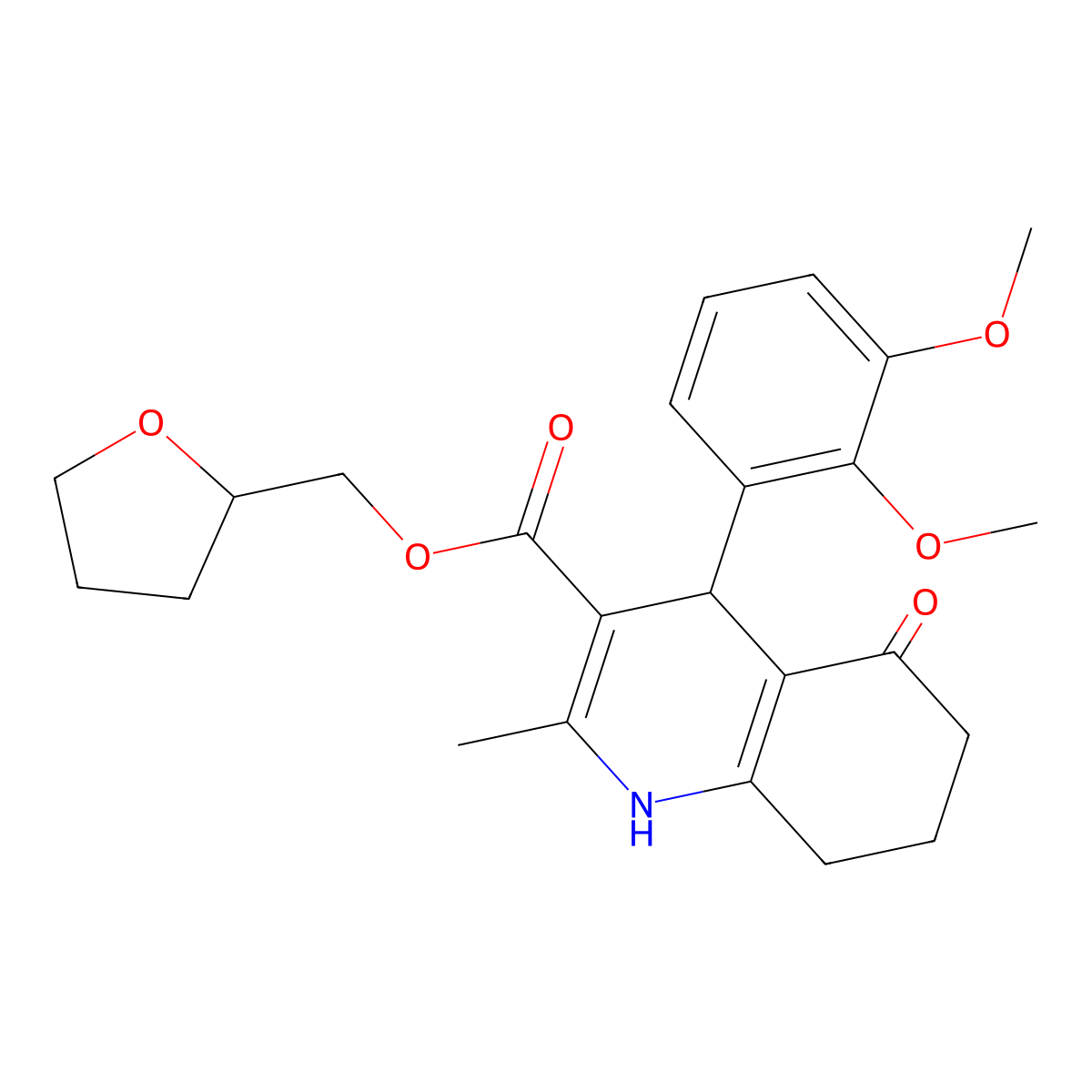Tetrahydrofuran-2-ylmethyl 4-(2,3-dimethoxyphenyl)-2-methyl-5-oxo-1,4,5,6,7,8-hexahydroquinoline-3-carboxylate molecular structure, CAS 312584-87-5