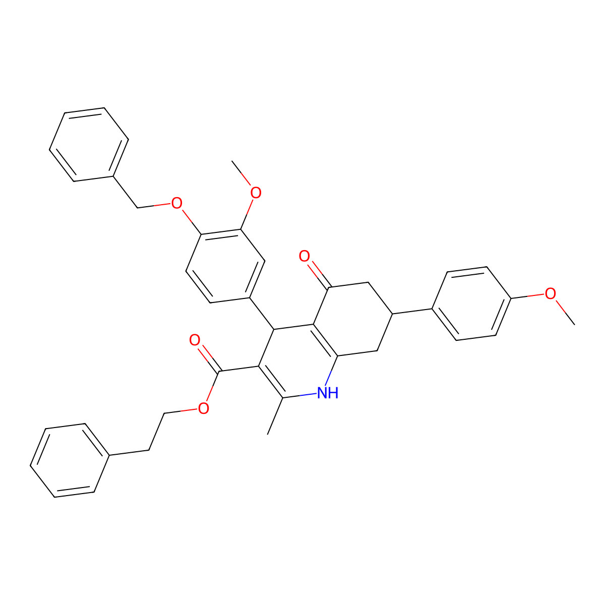 2-Phenylethyl 4-[4-(benzyloxy)-3-methoxyphenyl]-7-(4-methoxyphenyl)-2-methyl-5-oxo-1,4,5,6,7,8-hexahydroquinoline-3-carboxylate molecular structure, CAS 312584-94-4