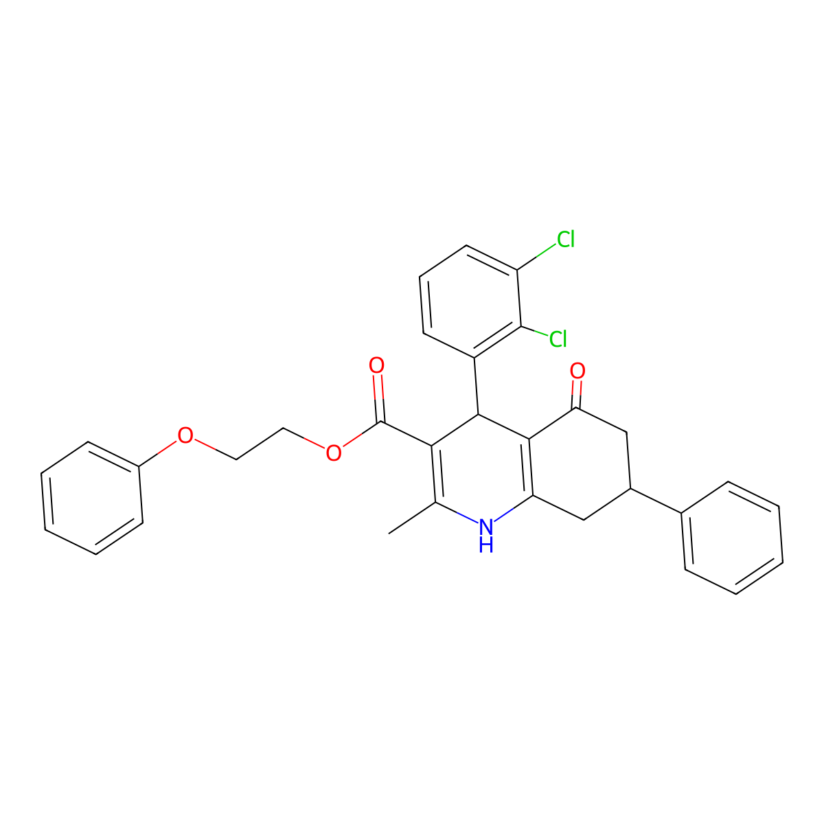2-Phenoxyethyl 4-(2,3-dichlorophenyl)-2-methyl-5-oxo-7-phenyl-1,4,5,6,7,8-hexahydroquinoline-3-carboxylate molecular structure, CAS 312584-95-5