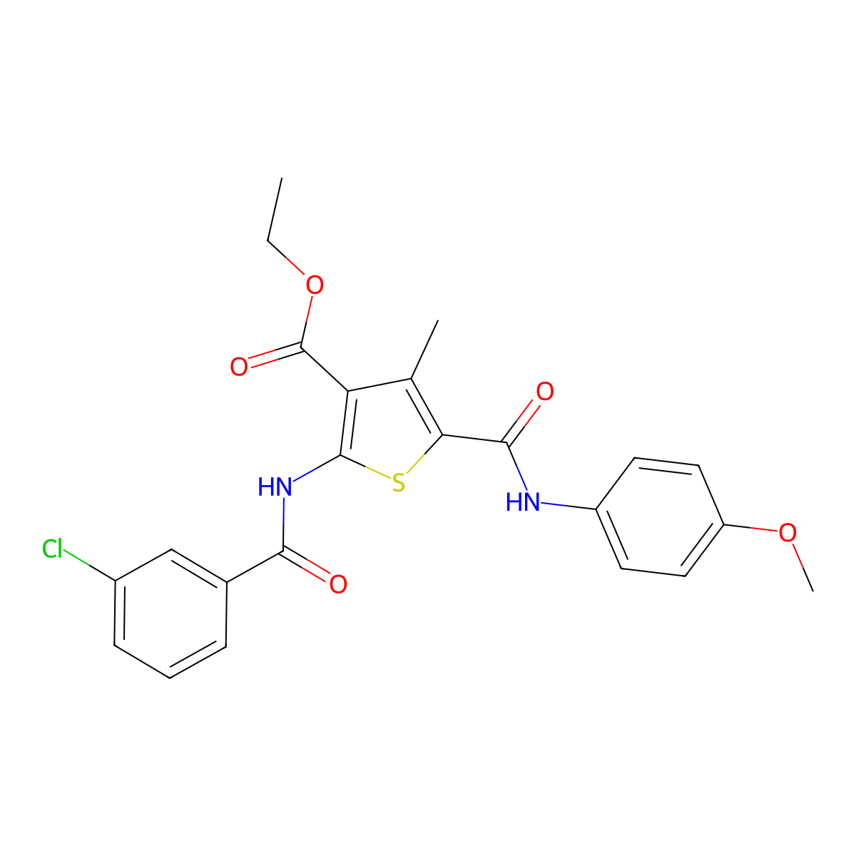 Ethyl 2-(3-chlorobenzamido)-5-[(4-methoxyphenyl)carbamoyl]-4-methylthiophene-3-carboxylate molecular structure, CAS 312584-98-8