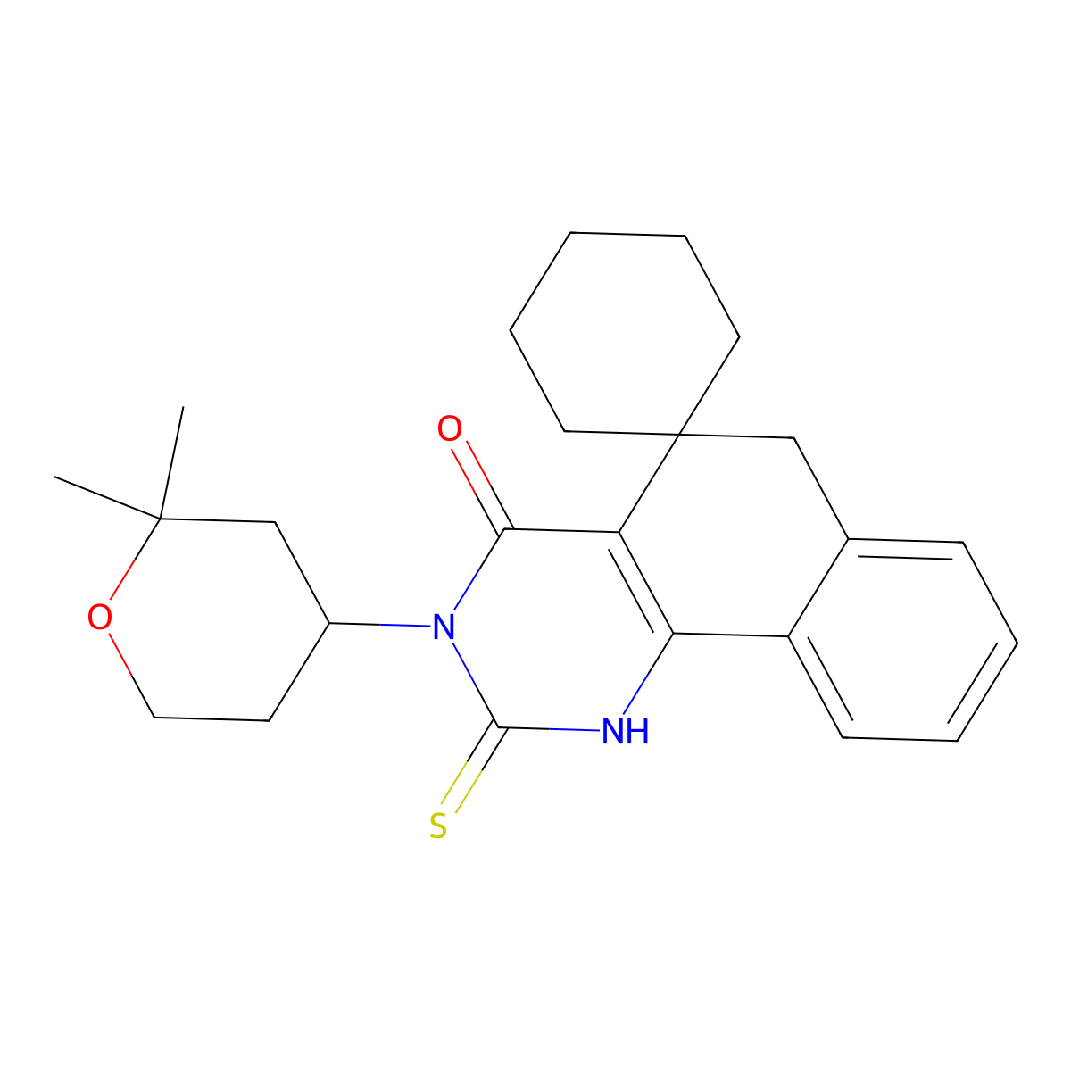 3-(2,2-Dimethyloxan-4-yl)-2-sulfanylidenespiro[1,6-dihydrobenzo[h]quinazoline-5,1'-cyclohexane]-4-one molecular structure, CAS 312585-18-5