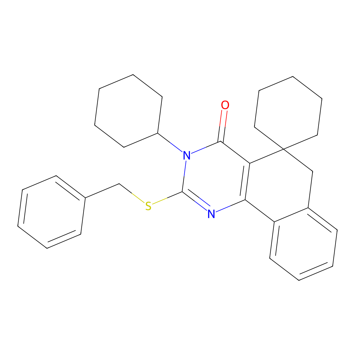 2-(benzylsulfanyl)-3-cyclohexyl-5,6-dihydrospiro(benzo[h]quinazoline-5,1'-cyclohexane)-4(3H)-one molecular structure, CAS 312585-19-6