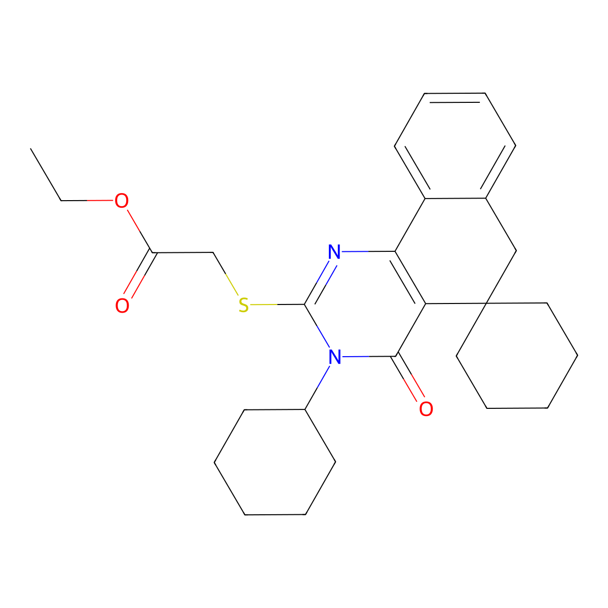 ethyl 2-(3-cyclohexyl-4-oxospiro[6H-benzo[h]quinazoline-5,1'-cyclohexane]-2-yl)sulfanylacetate molecular structure, CAS 312585-20-9