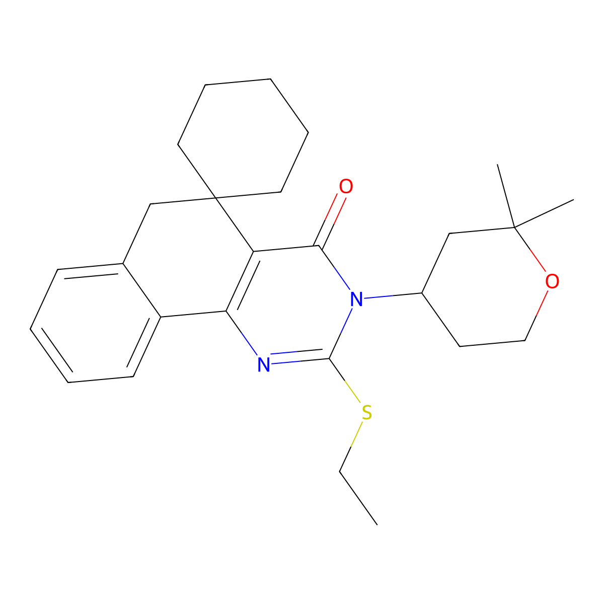 3-(2,2-dimethyloxan-4-yl)-2-ethylsulfanylspiro[6H-benzo[h]quinazoline-5,1'-cyclohexane]-4-one molecular structure, CAS 312585-21-0