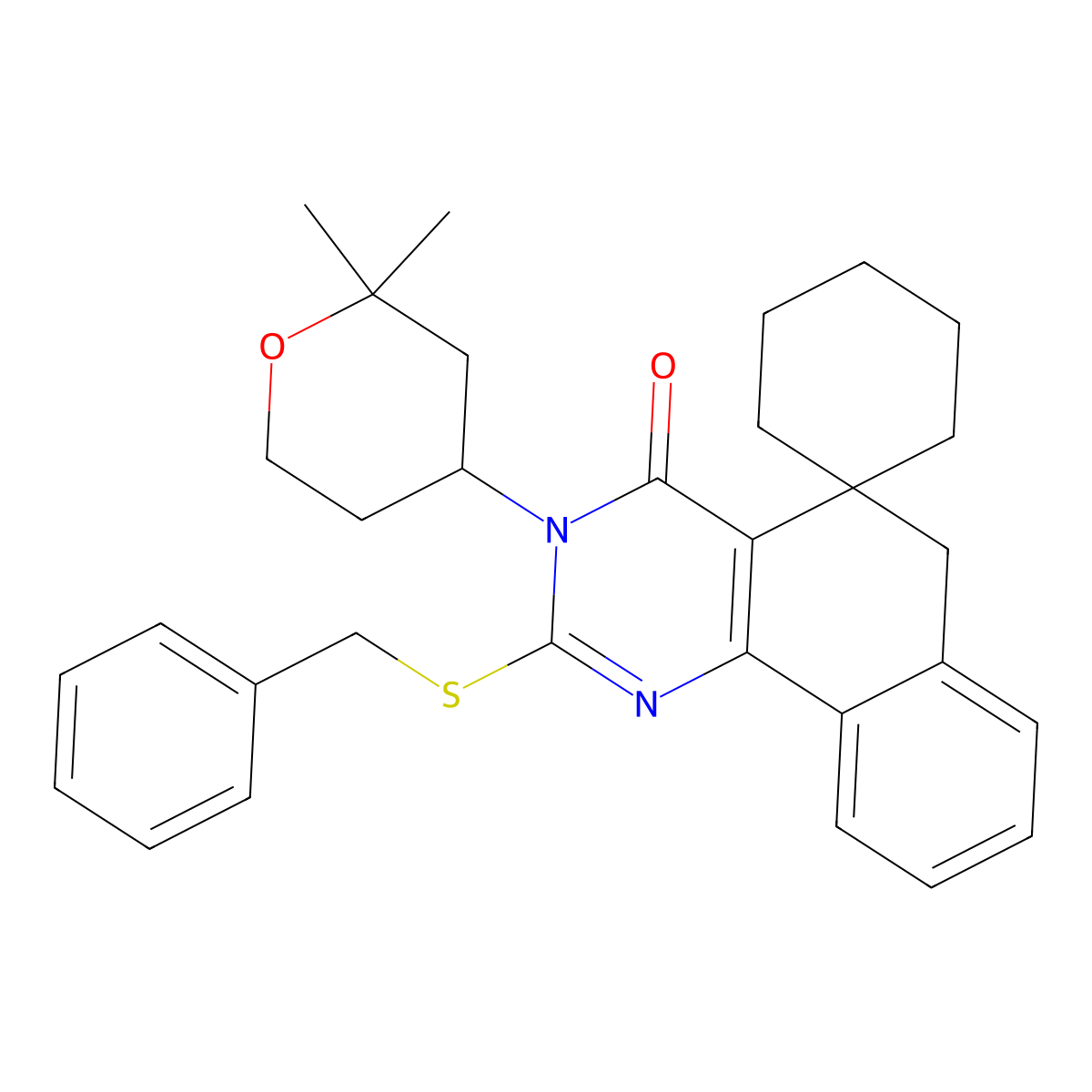 2-benzylsulfanyl-3-(2,2-dimethyloxan-4-yl)spiro[6H-benzo[h]quinazoline-5,1'-cyclohexane]-4-one molecular structure, CAS 312585-22-1