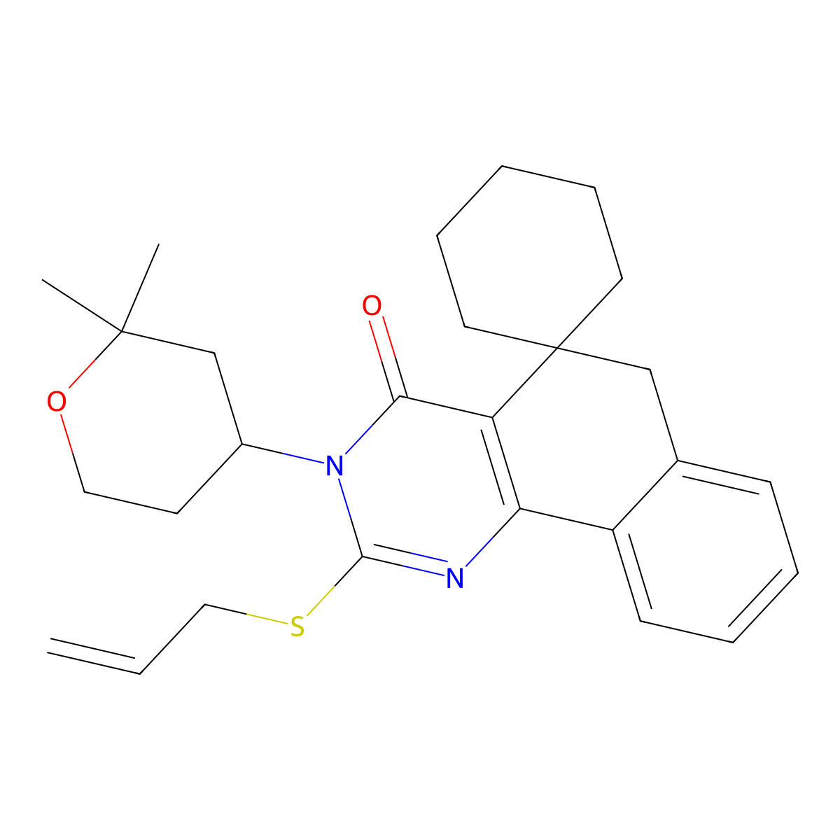 3-(2,2-dimethyloxan-4-yl)-2-prop-2-enylsulfanylspiro[6H-benzo[h]quinazoline-5,1'-cyclohexane]-4-one molecular structure, CAS 312585-23-2