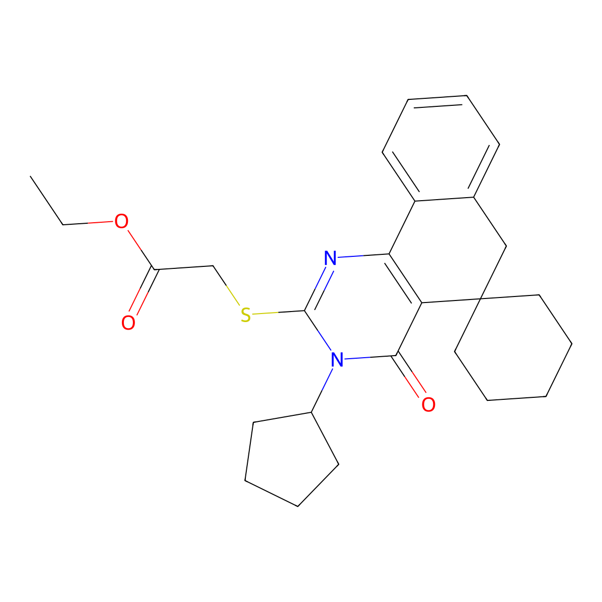 ethyl 2-(3-cyclopentyl-4-oxospiro[6H-benzo[h]quinazoline-5,1'-cyclohexane]-2-yl)sulfanylacetate molecular structure, CAS 312585-25-4