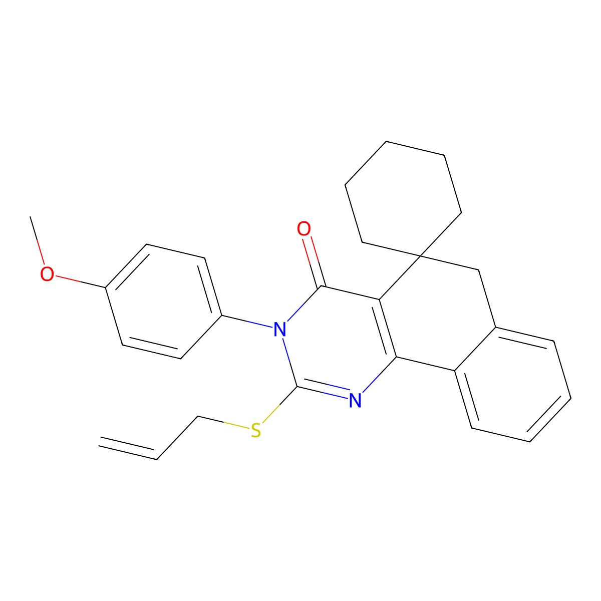 3-(4-methoxyphenyl)-2-prop-2-enylsulfanylspiro[6H-benzo[h]quinazoline-5,1'-cyclohexane]-4-one molecular structure, CAS 312585-27-6