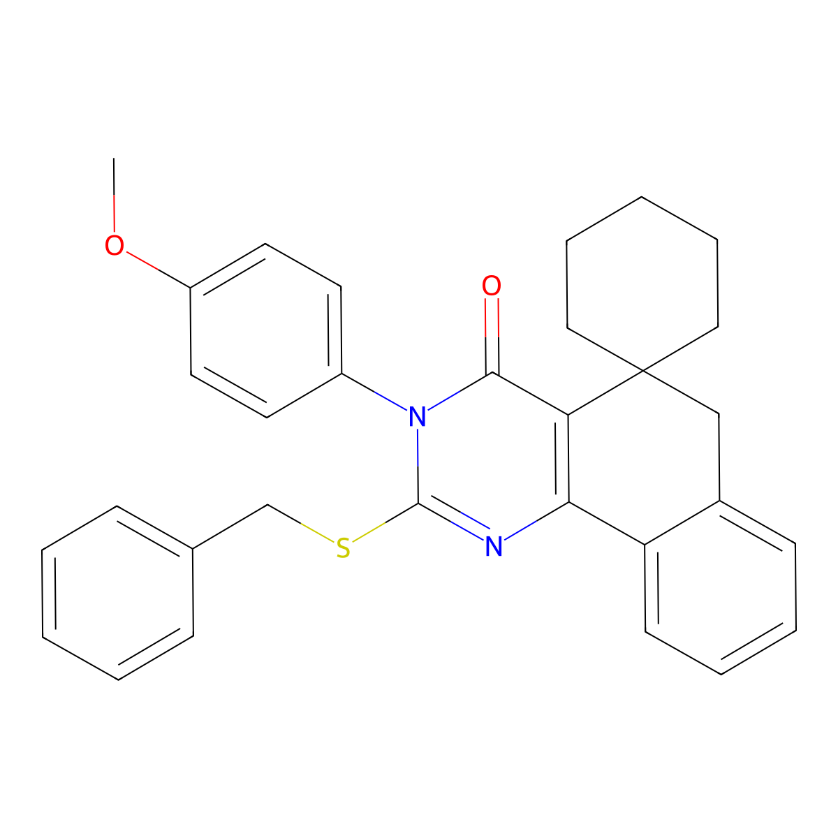 2-benzylsulfanyl-3-(4-methoxyphenyl)spiro[6H-benzo[h]quinazoline-5,1'-cyclohexane]-4-one molecular structure, CAS 312585-28-7