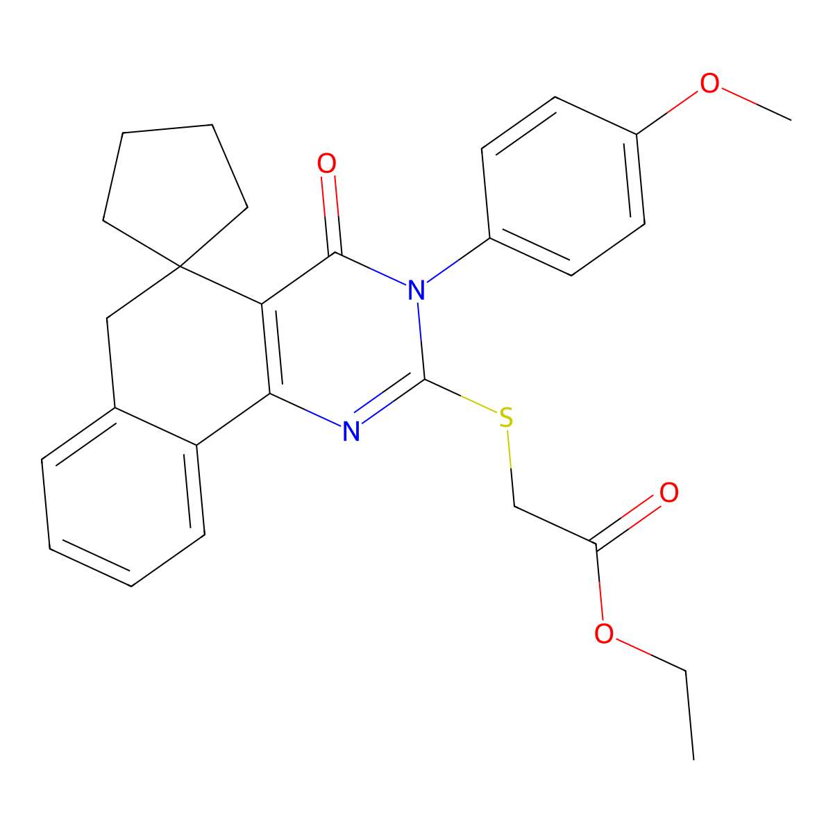 ethyl 2-[3-(4-methoxyphenyl)-4-oxospiro[6H-benzo[h]quinazoline-5,1'-cyclopentane]-2-yl]sulfanylacetate molecular structure, CAS 312585-32-3