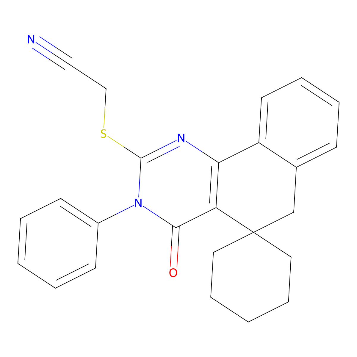 2-(4-oxo-3-phenylspiro[6H-benzo[h]quinazoline-5,1'-cyclohexane]-2-yl)sulfanylacetonitrile molecular structure, CAS 312585-34-5