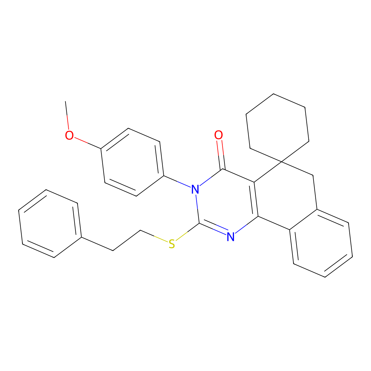 3-(4-methoxyphenyl)-2-(2-phenylethylsulfanyl)spiro[6H-benzo[h]quinazoline-5,1'-cyclohexane]-4-one molecular structure, CAS 312585-35-6