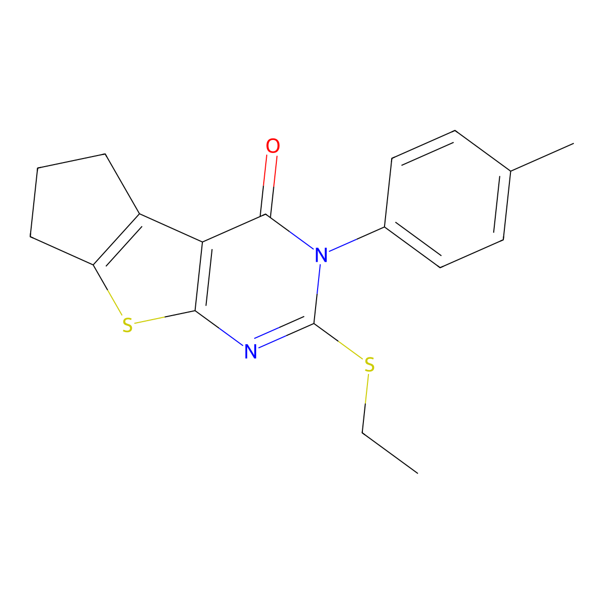 3-ethylsulfanyl-2-(4-methylphenyl)-7,8-dihydro-6H-cyclopenta[2,3]thieno[2,4-b]pyrimidin-1-one molecular structure, CAS 312585-60-7