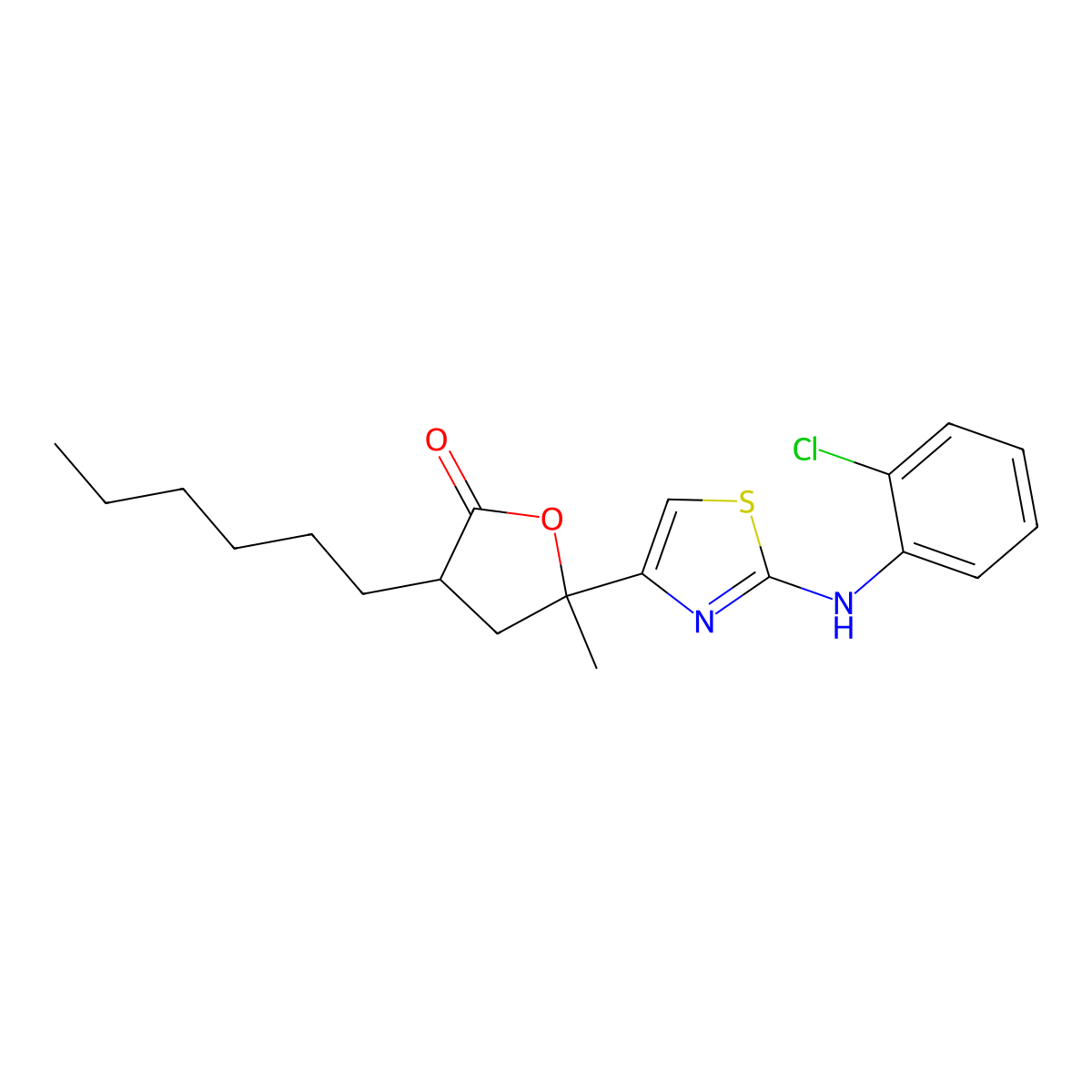 5-[2-(2-Chloroanilino)-1,3-thiazol-4-yl]-3-hexyl-5-methyloxolan-2-one molecular structure, CAS 312585-63-0