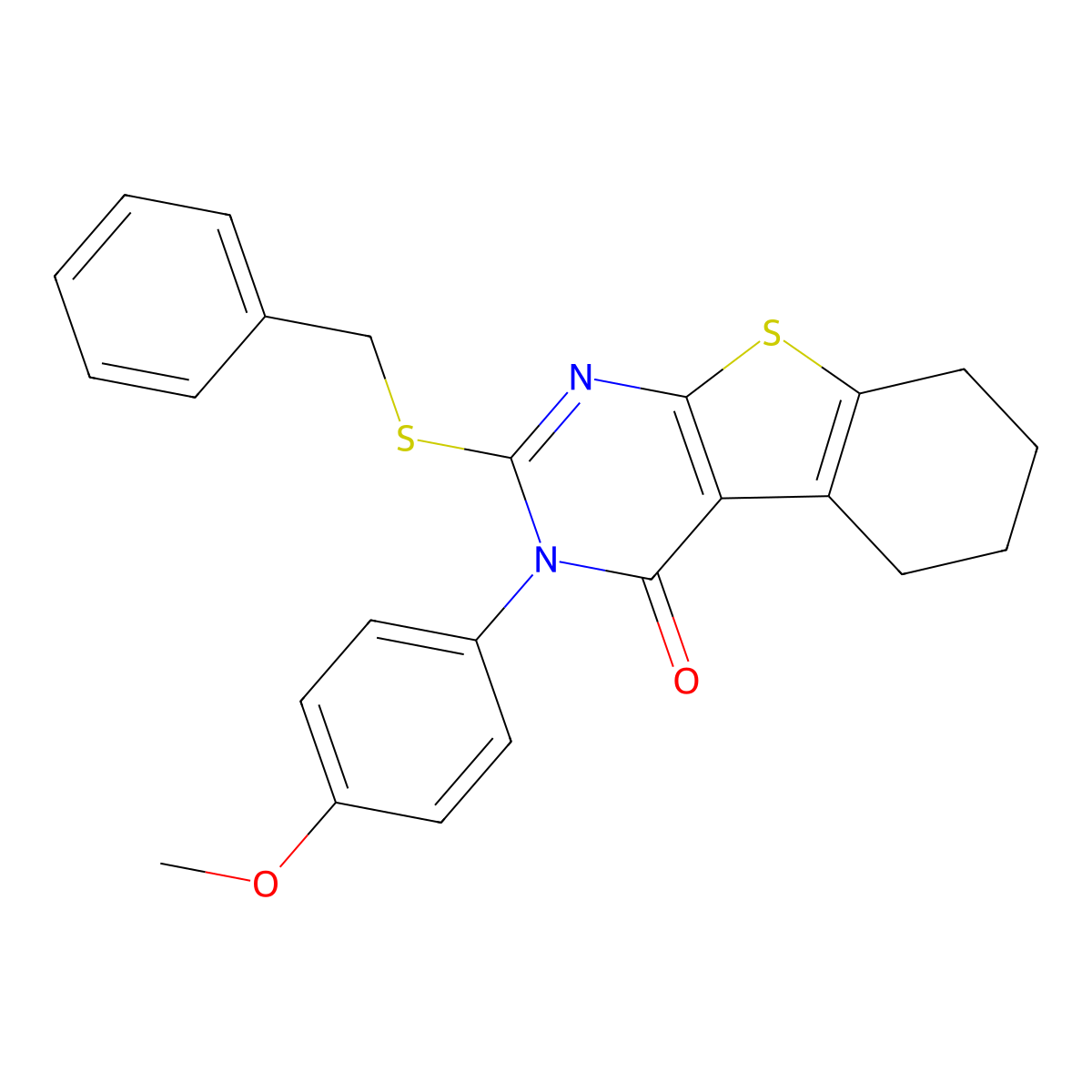 2-(Benzylsulfanyl)-3-(4-methoxyphenyl)-5,6,7,8-tetrahydro(1)benzothieno(2,3-D)pyrimidin-4(3H)-one molecular structure, CAS 312585-65-2